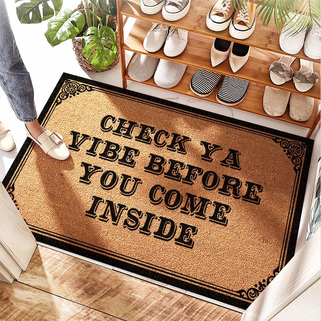 Tapis d'extérieur pour sol de cuisine et entrée extérieure Check Ya Vibe imperméable