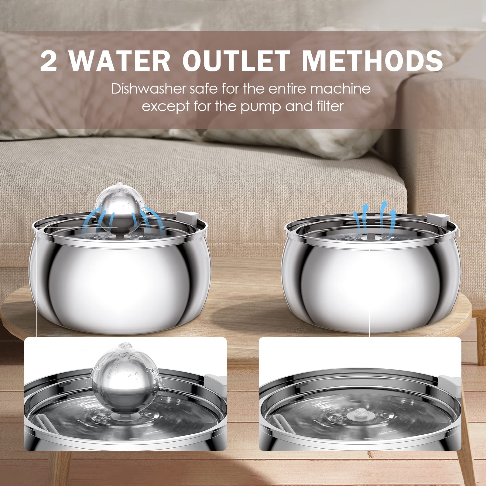 Tomxcute Water Fountain, 4.0L/135oz Automatic Stainless Steel Water