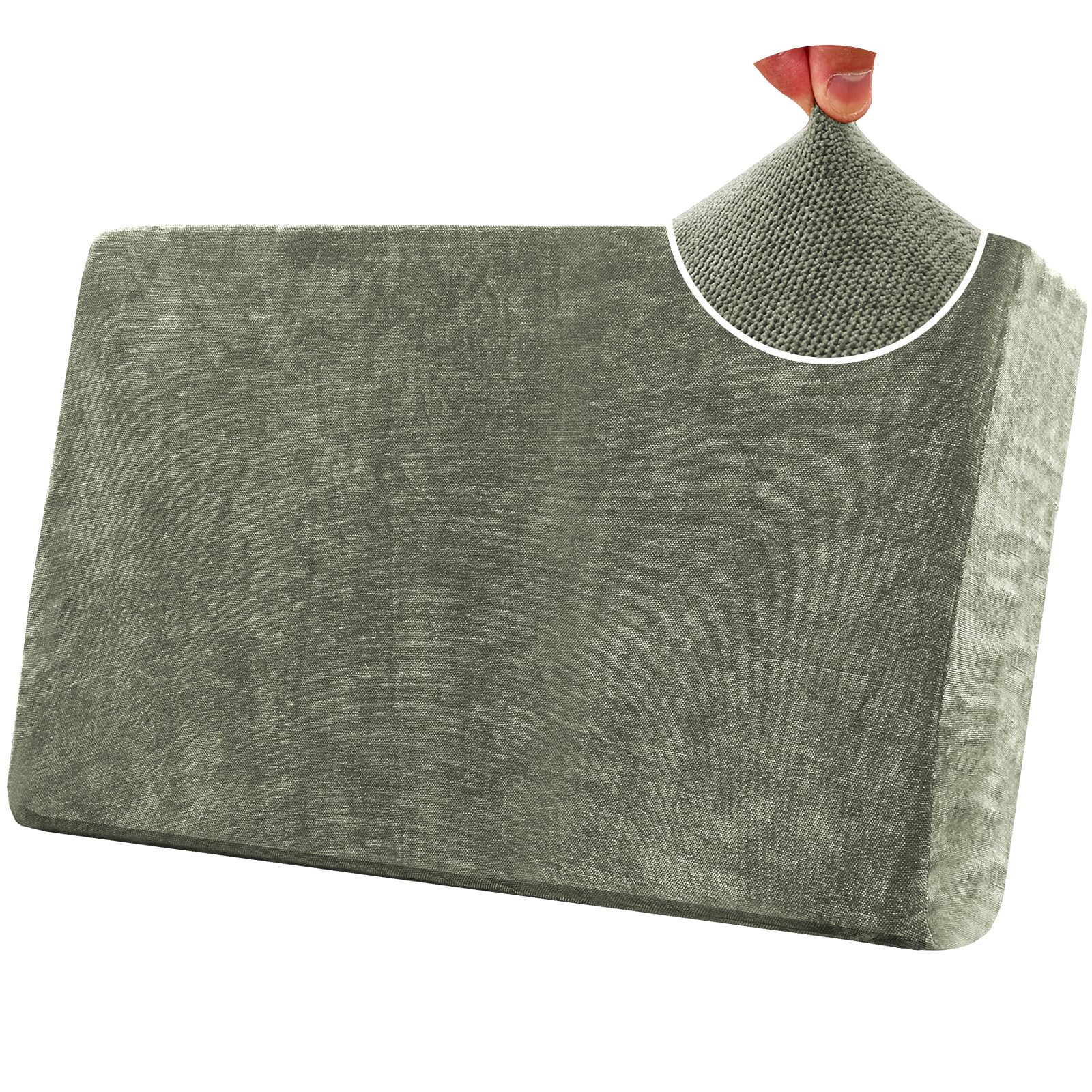 BXFUL Stretch Sofa Seat Cushion Covers, Chenille Sofa Cushion Slipcovers, High Stretch Couch Covers for Living Room Non Slip Furniture Slipcover with Elastic Bottom (2-Seater,Green)