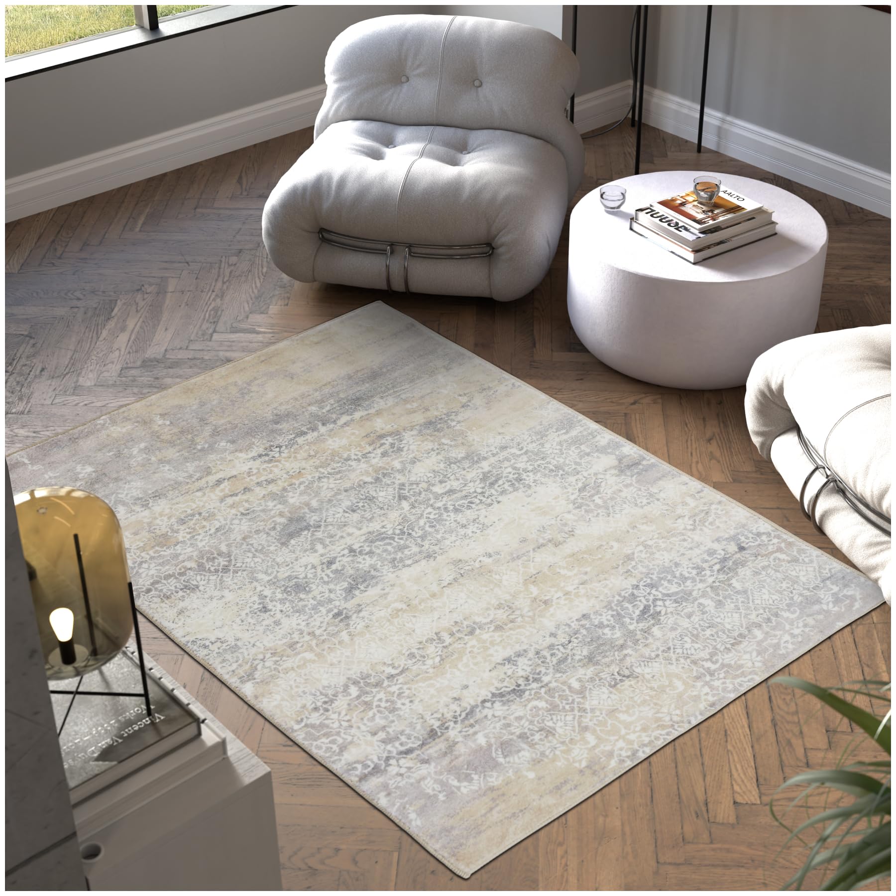 tectake® Tappeto Salotto, Tappeto Pelo Corto, Tappeto Salotto Vintage Design Elegante, Tappeto Lavabile in Lavatrice, Ideale per Sala da Pranzo, Camera da Letto e Studio - 160x230 cm