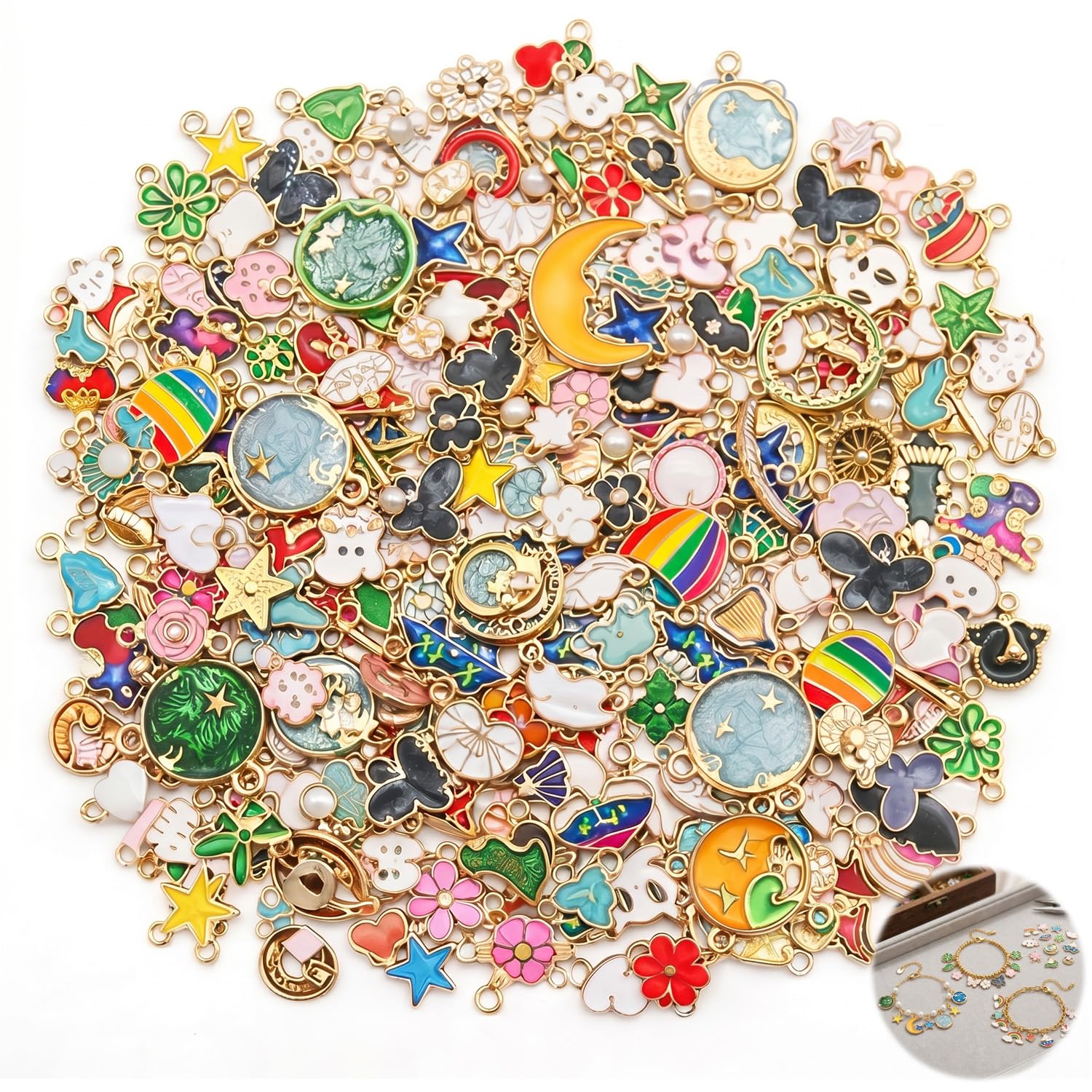Trispityor 50 PCS Charms for Jewellery Making, Bracelet Charms Keyring Charms Jewellery Making Supplies Mixed Retro Alloy Charm Set for Bracelet, Necklace, Earrings, Keyring, Making DIY and Crafts