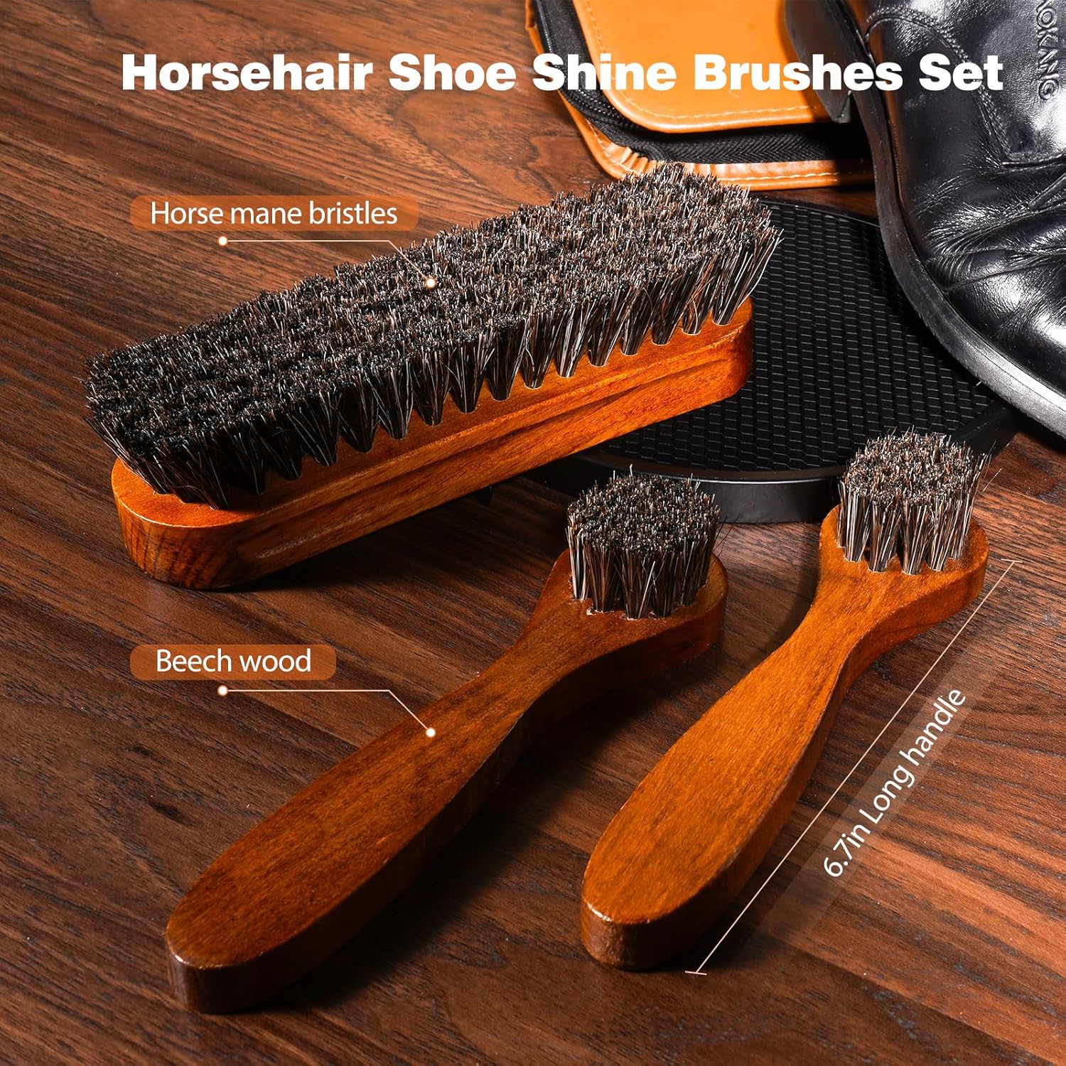 Topus 8pcs Shoes Polish Kit,1.4oz Black Brown Shoe Polish Wax, 3 Pieces Horsehair Brushes, 2 Pieces Cleaning Cloths - Image 3