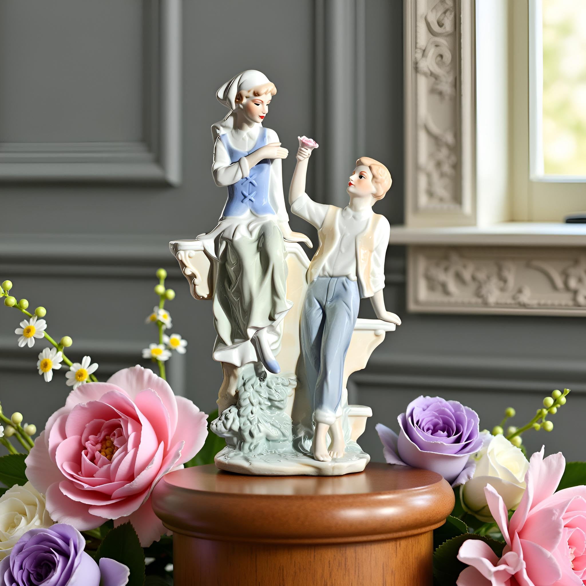 MTME Statuetta in porcellana, motivo: signora con fiori, cimeli, regali di nozze, statua decorativa per la casa (Marry me)