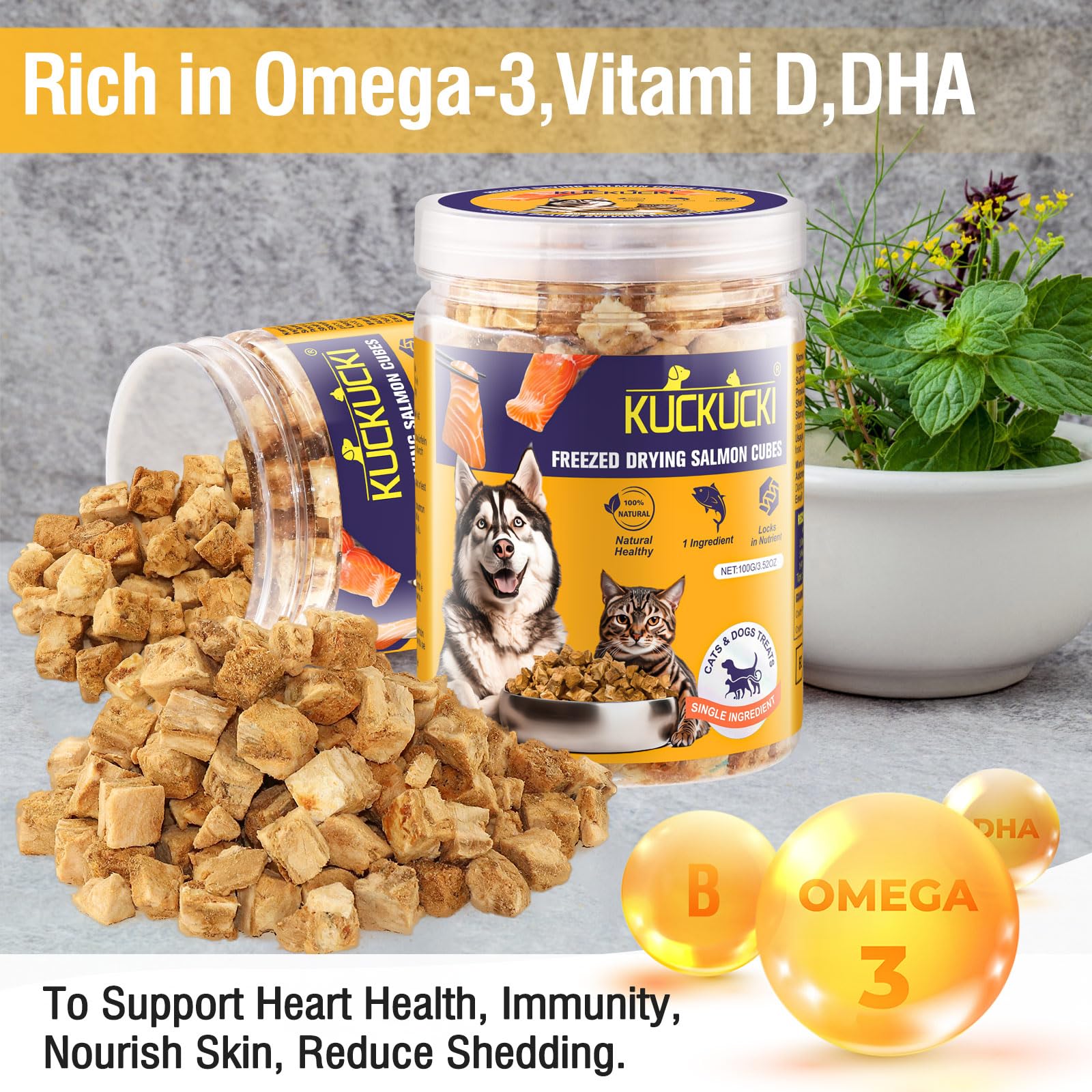 Salmon Dog Training Treats, Freezed Dried Cat Treats, Tasty Cat Snacks Hypoallergenic Grain Free High in Protein - Image 2
