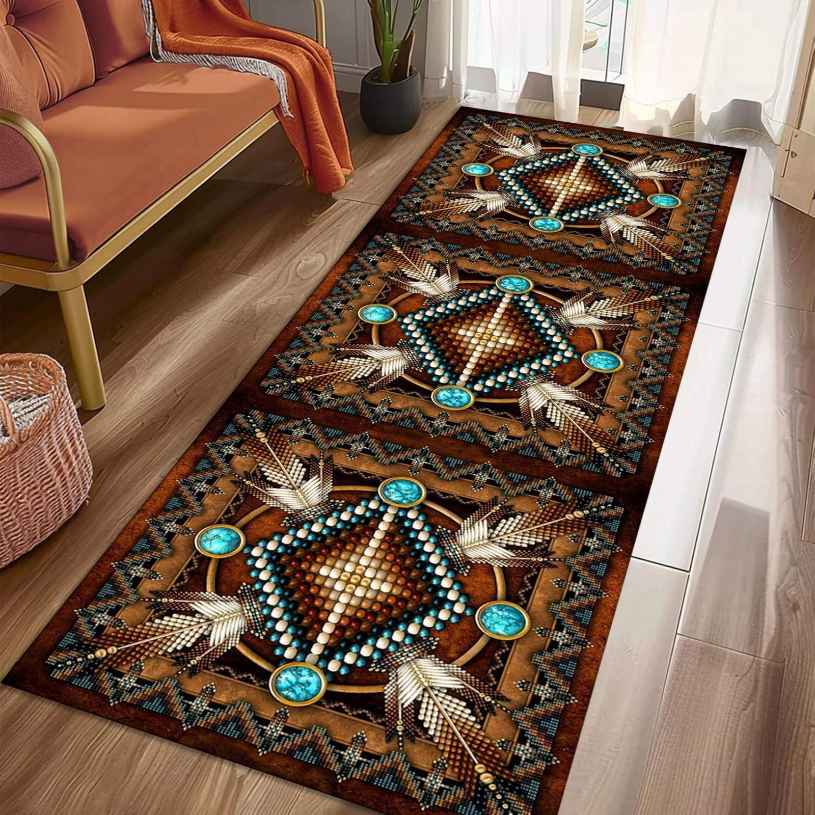 Fouiunler 2x10ftt Washable Southwestern Runner Rug, Rustic Native American Indian Rug,Vintage South Western Aztec Tribal Throw Accent Non Slip Runner