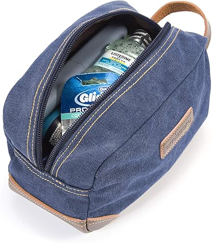 Miniatura 3 de emissary Neceser de viaje de cuero y lona para hombre, kit de aseo Dopp para hombre, bolsa de afeitar para accesorios de viaje, Azul, Neceser