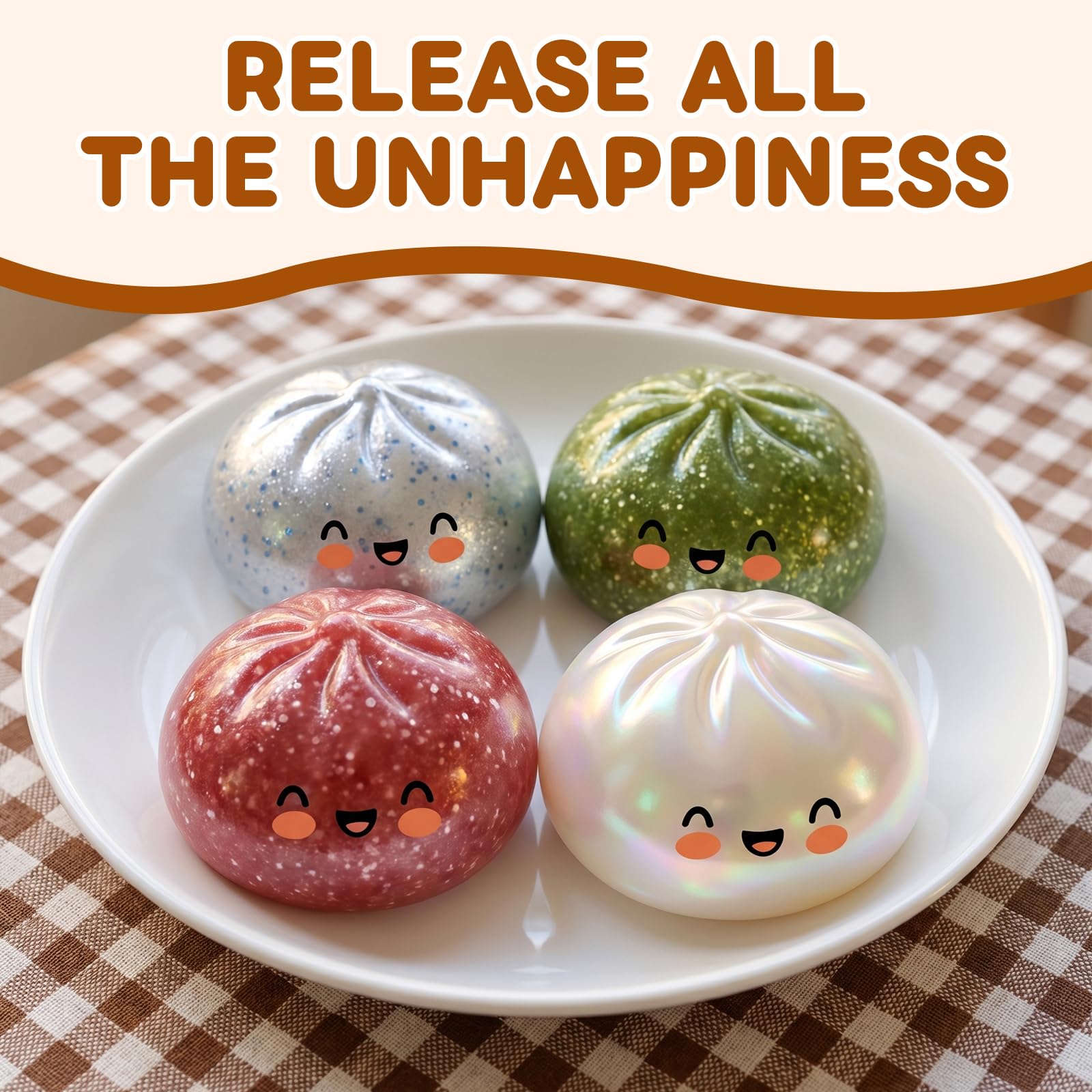 Glitter Dumpling Squishy,Dumpling Squishies,Glitter Dumpling Mystery Box,Colorful Dumpling Stress Balls Fidget,Jumbo Squishy Toy with Steamer Box,Soft Squeeze Decompression Dough (Glitter White) — view 3