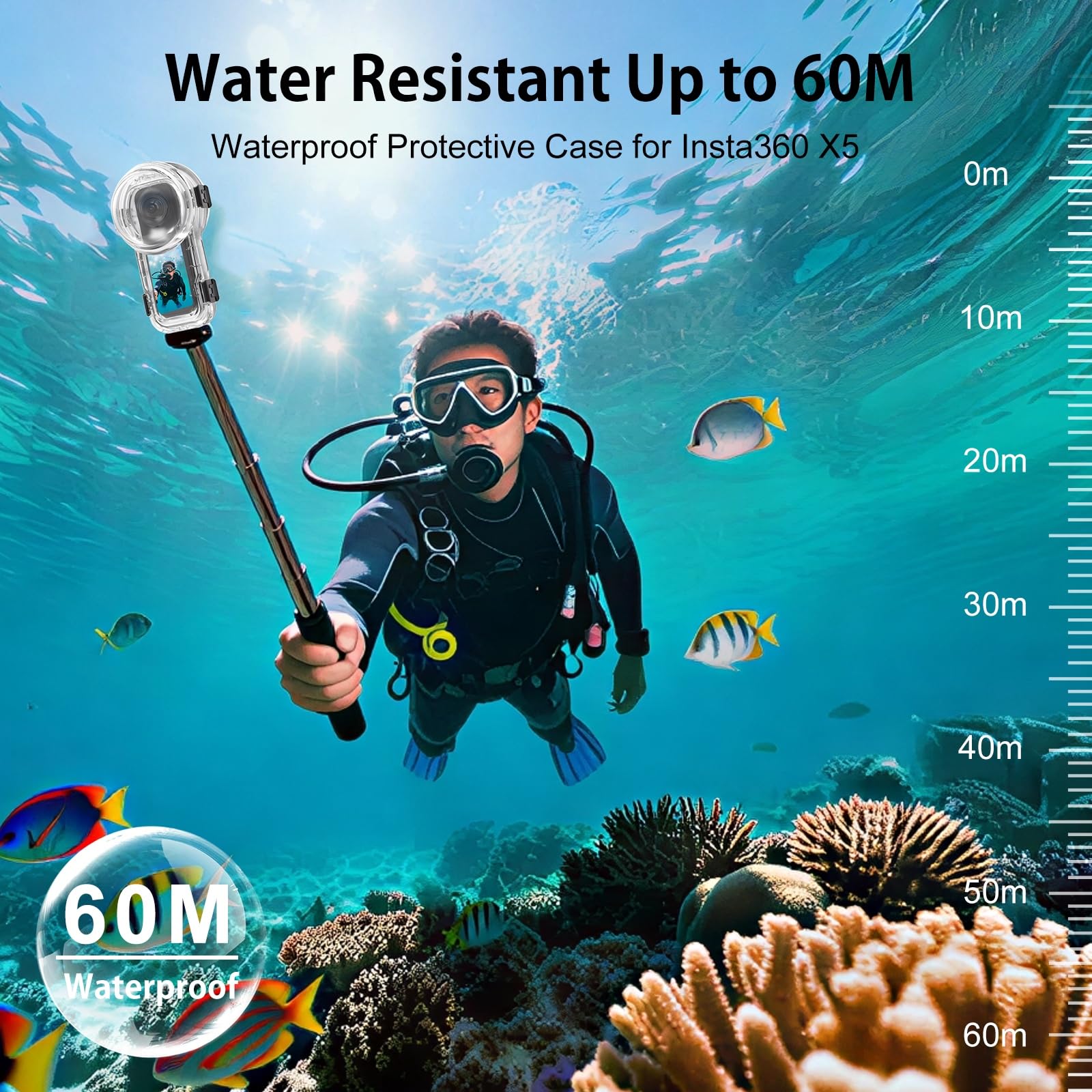 PULUZ – Wasserdichtes Tauchgehäuse 60 m/197 ft für Insta360 X5, Schnellwechsel-Gehäuse für Unterwasserfotografie & Action-Kamera-Schutz