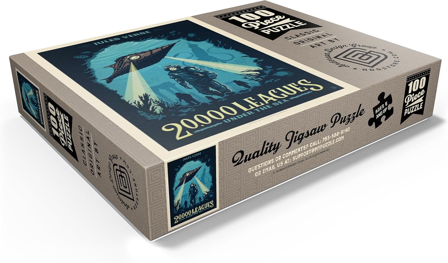 MyPuzzle 20,000 Leagues Under The Sea: Jules Verne, Vintage Poster - Premium 100 Piece Jigsaw Puzzle for Adults