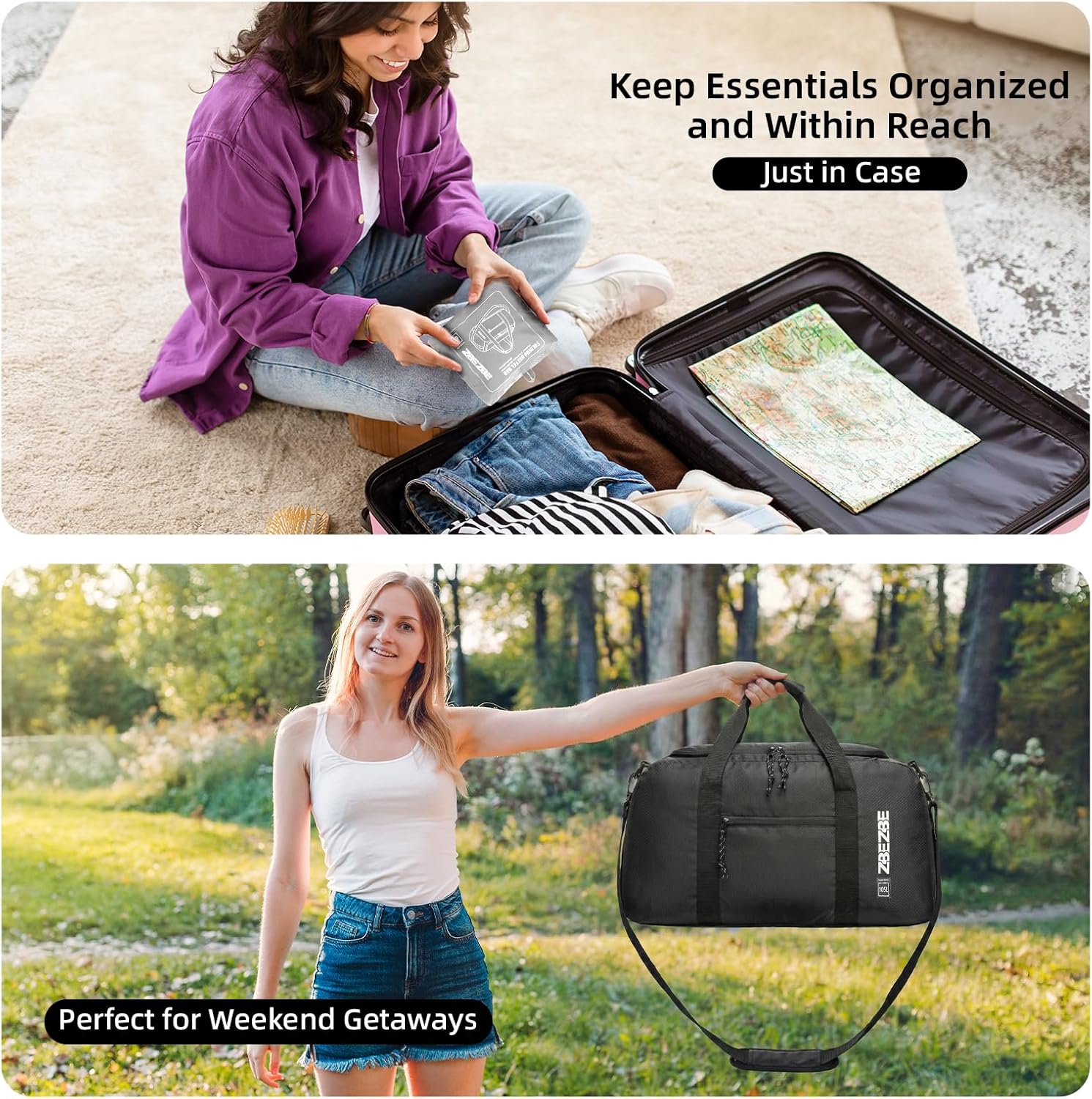 Extra Large Foldable Duffle Bag, 105L Heavy Duty Travel Bag for Camping & Moving, Water-Resistant Foldable Luggage Bag for Men Women, Deployment & Equipment Storage