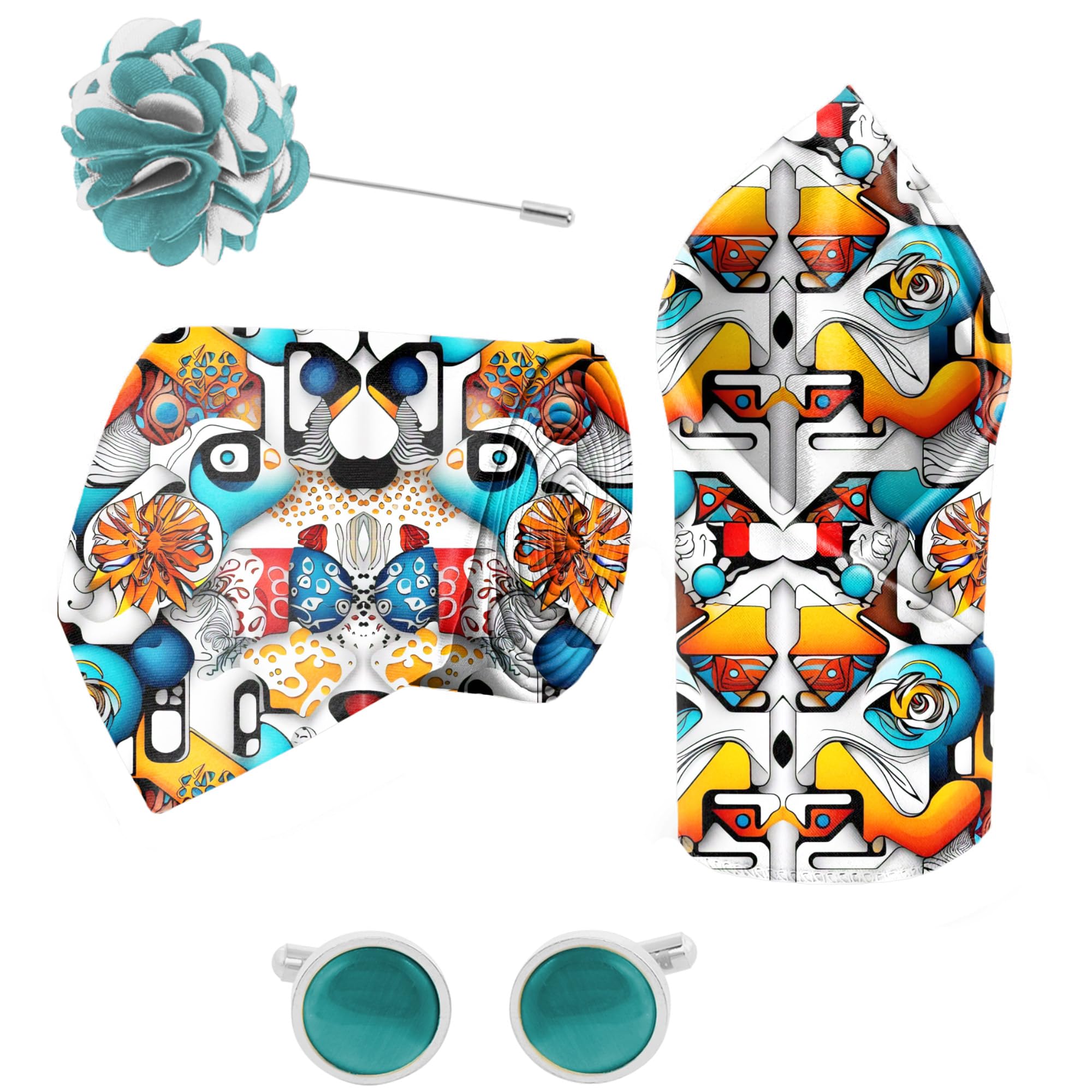 blacksmith Vibrant Vision Printed Tie and Pocket Square Set with Cufflink and Matching Flower Lapel Pin-picture-19