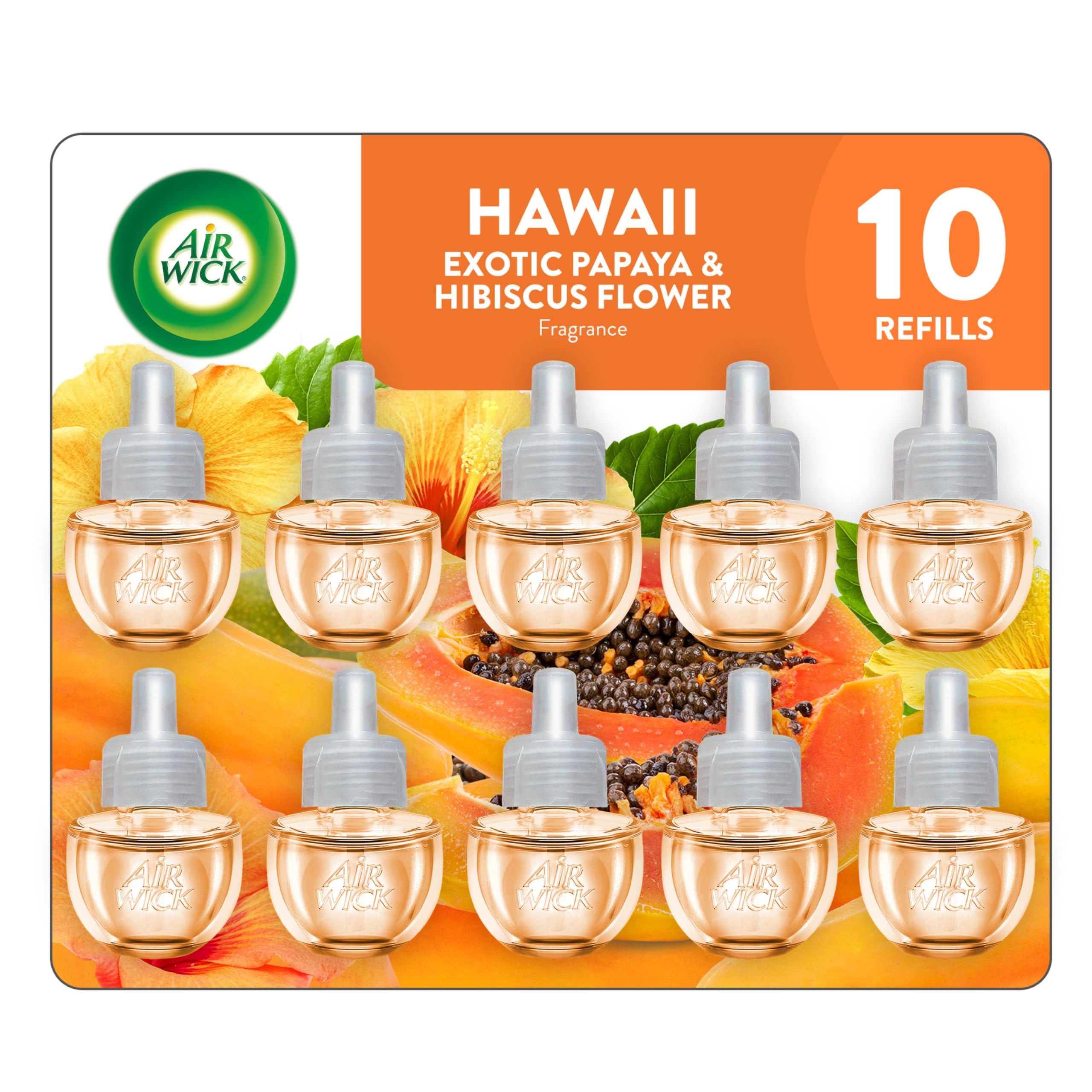 Air Wick Plug-In Scented Oil Refills, 10 Count, Hawaii Exotic Papaya & Hibiscus Flower