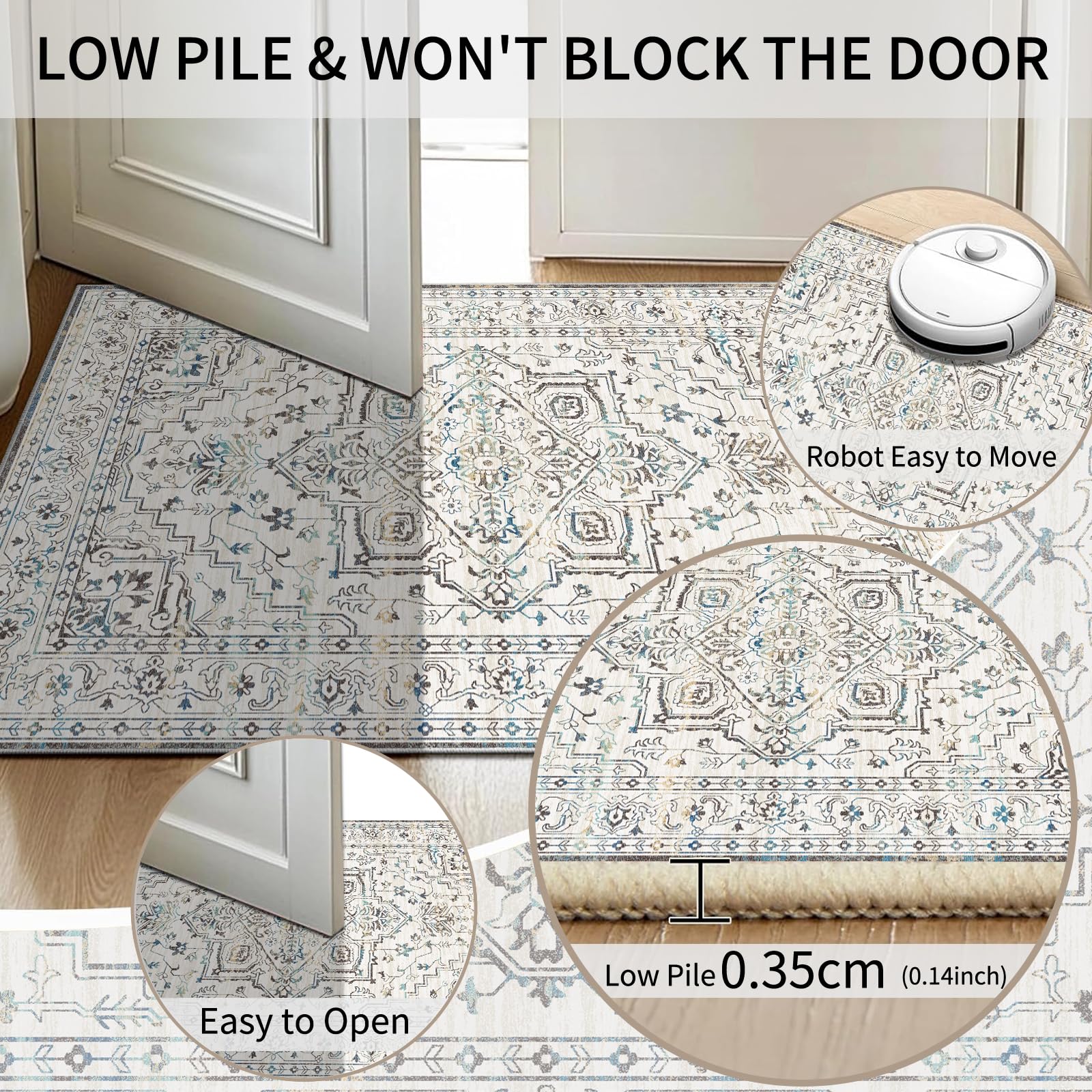 Cycleader 60x180cm Non-Slip Washable Runner Rug for Hallway, Vintage Boho Faux Cashmere Carpet Anti-Fatigue Kitchen Rugs Indoor Soft Long Floor Mat Low Pile Runners with Anti-Slip Backing for Bedroom - Image 4