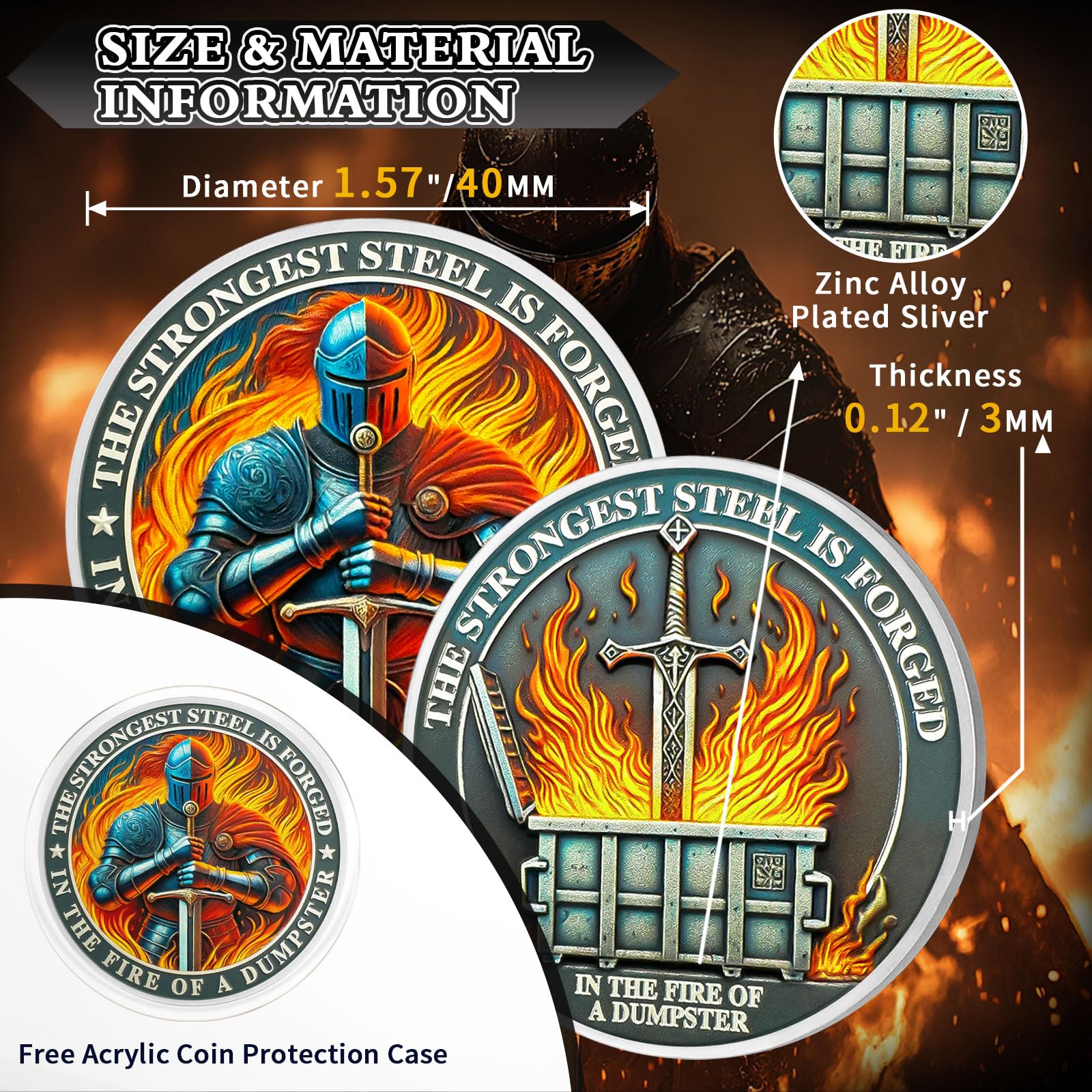 5Pcs Knights Dumpster Fire Coin, Knight's Sword Dumpster Fire Challenge Coin, Funny Office Desk Accessories - Image 4