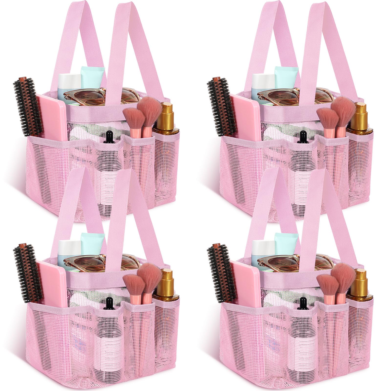 Hillban 4 Pcs Mesh Shower Caddy Portable Shower Caddy for Dorm Beach Mesh Bags with Deeper 8 Pockets and Handles Showers Caddies Basket for Women