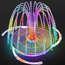 AISITIN 6.5 W LED Solar Fountain with Adjustable Support Rod, Colourful Solar Pond Pump, Built-in Battery with Double-Sided LED Round Solar Fountain for Bird Bath, Garden Pond, DIY Water Feature