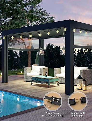 Miniatura 7 de Abeja Tira de luces LED para exteriores de 25 pies, luces LED G40 para patio con 14 bombillas Edison de plástico (2 de repuesto), luces colgantes