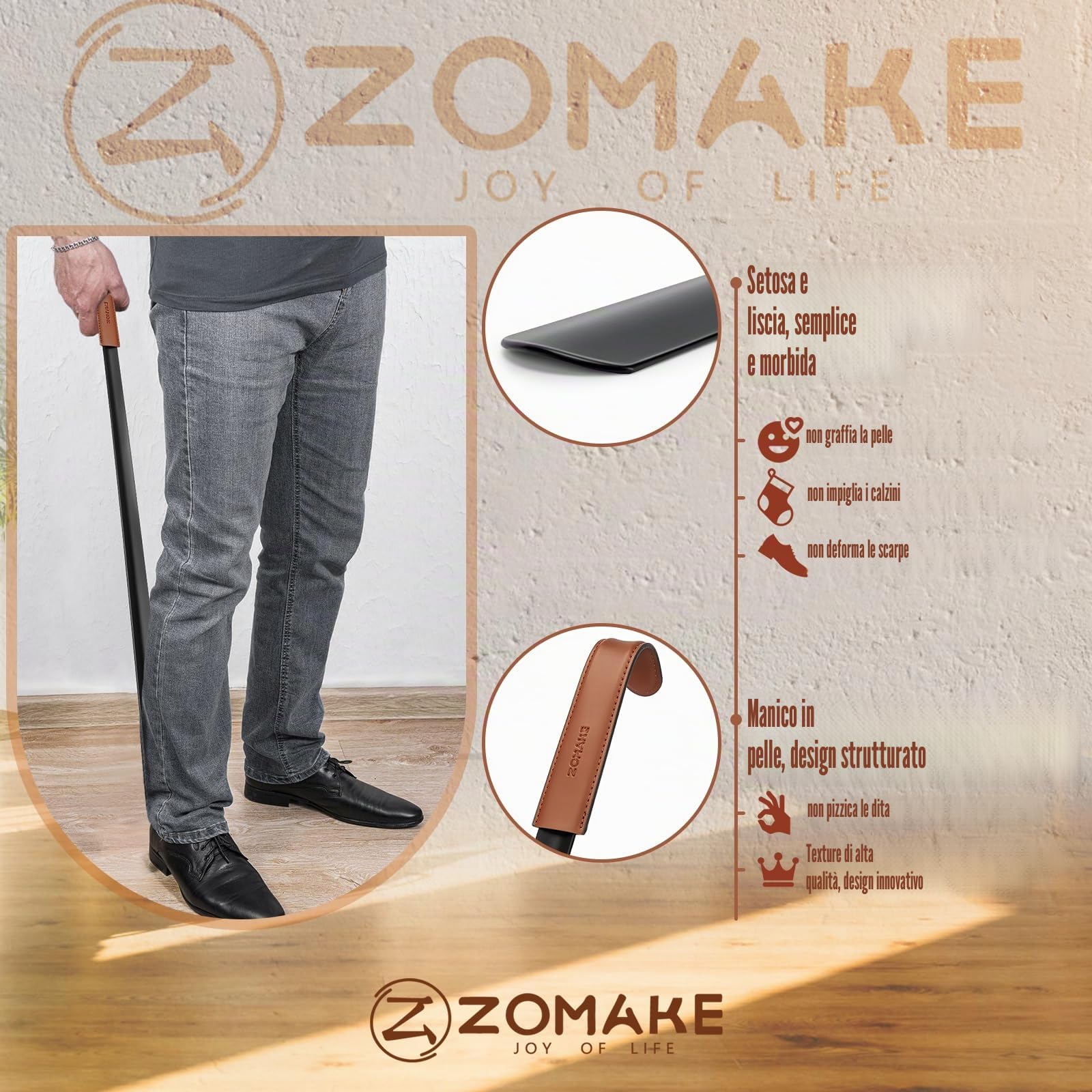 ZOMAKE Calzascarpe Lungo, Calza Scarpe Metallo Extra Lungo | Calzante per Scarpe, Shoe Horn Corto per Uomini Donne Anziani