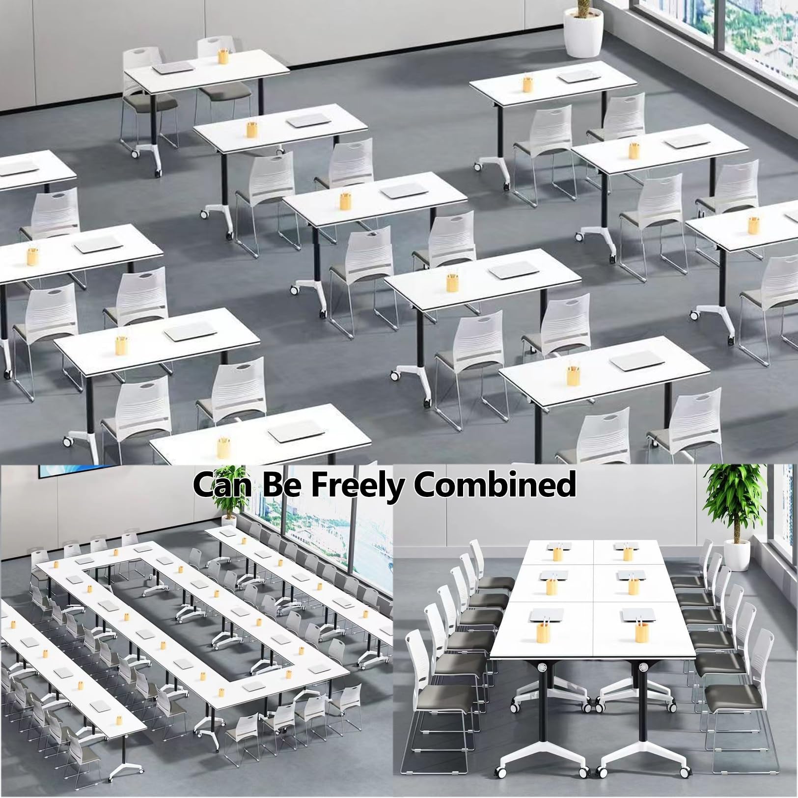 Tavoli for sala conferenze con flip top da 3 pezzi Tavolo mobile seminari riunioni allenamento home office Classr,Tavoli da conferenza(140x60x75cm)