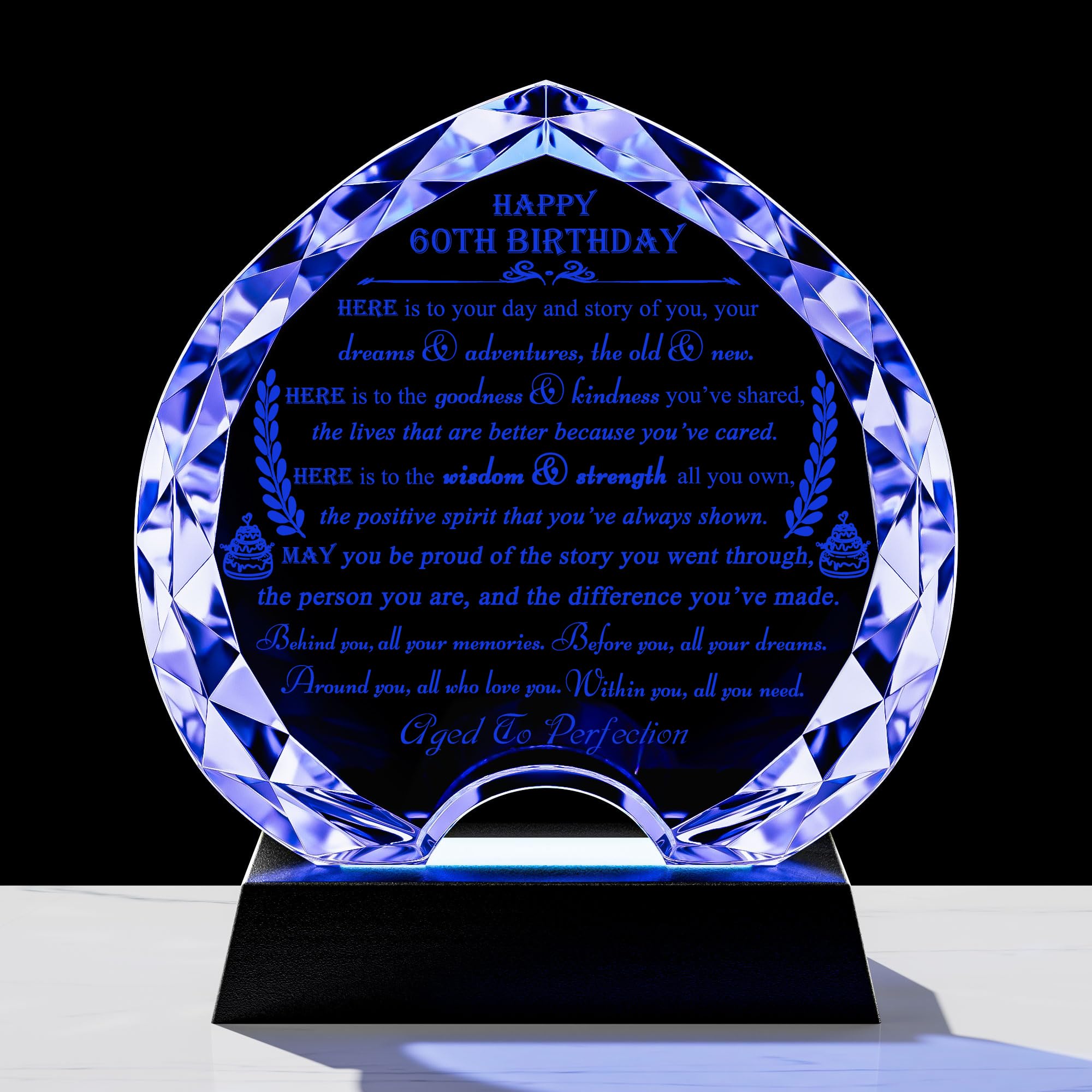 60th Birthday gifts for Women Men with Led Light - Crystal Heart Gifts Personalized 1966 60 Year Old Birthday Present For Her Him - Happy 60th