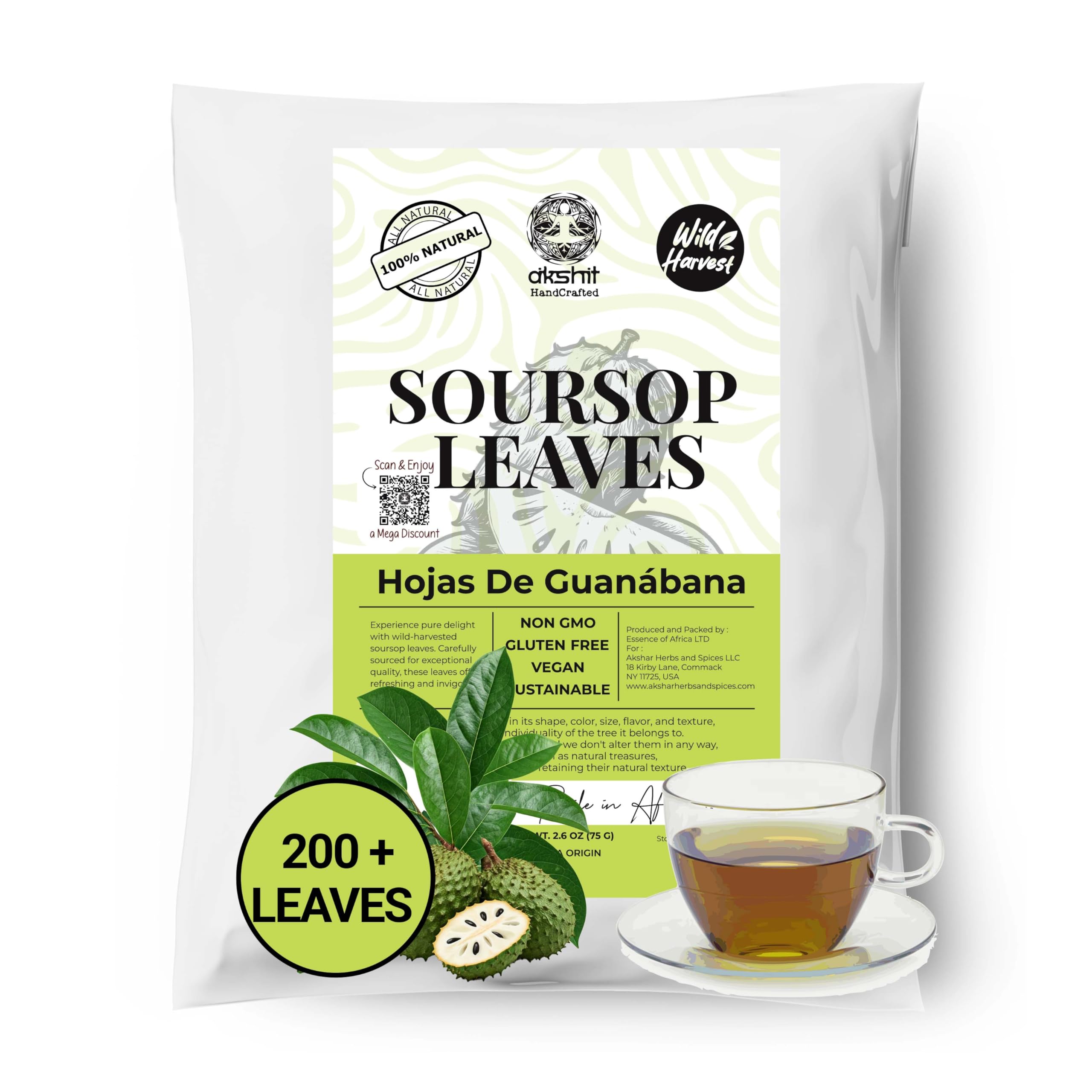 200+ Whole Soursop Leaves, Hojas De Guanabana, Dried Graviola Leaf, 100% Natural Leaves, Aromatic Tea, Caffeine-Free, Non-GMO, No Additives. by Akshit