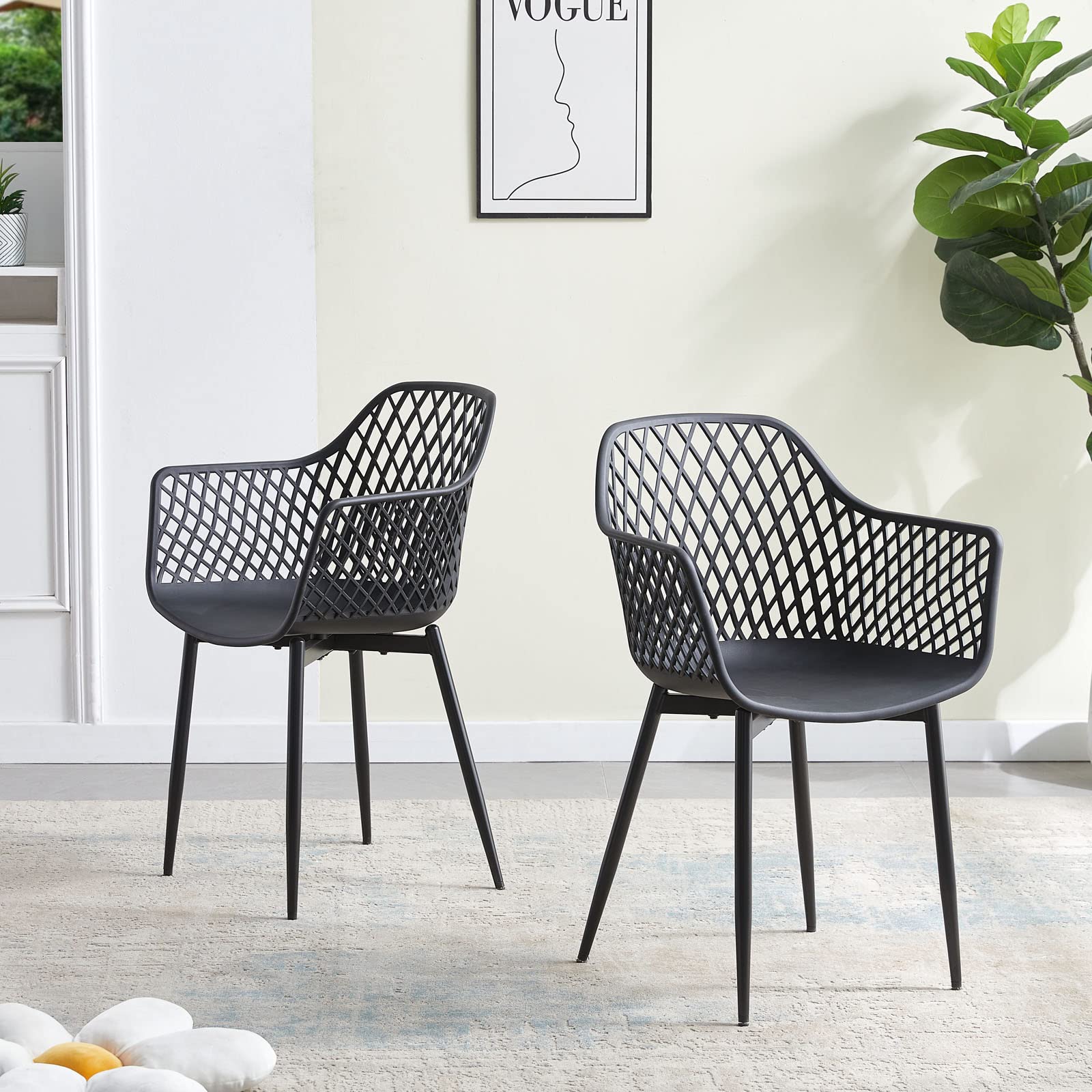 buybyroom Juego de 2 sillas de jardín, sillas de jardín para exteriores, muebles de balcón, sillas de salón para exteriores, para balcón pequeño, sillas de terraza, soporta 120 kg, color negro