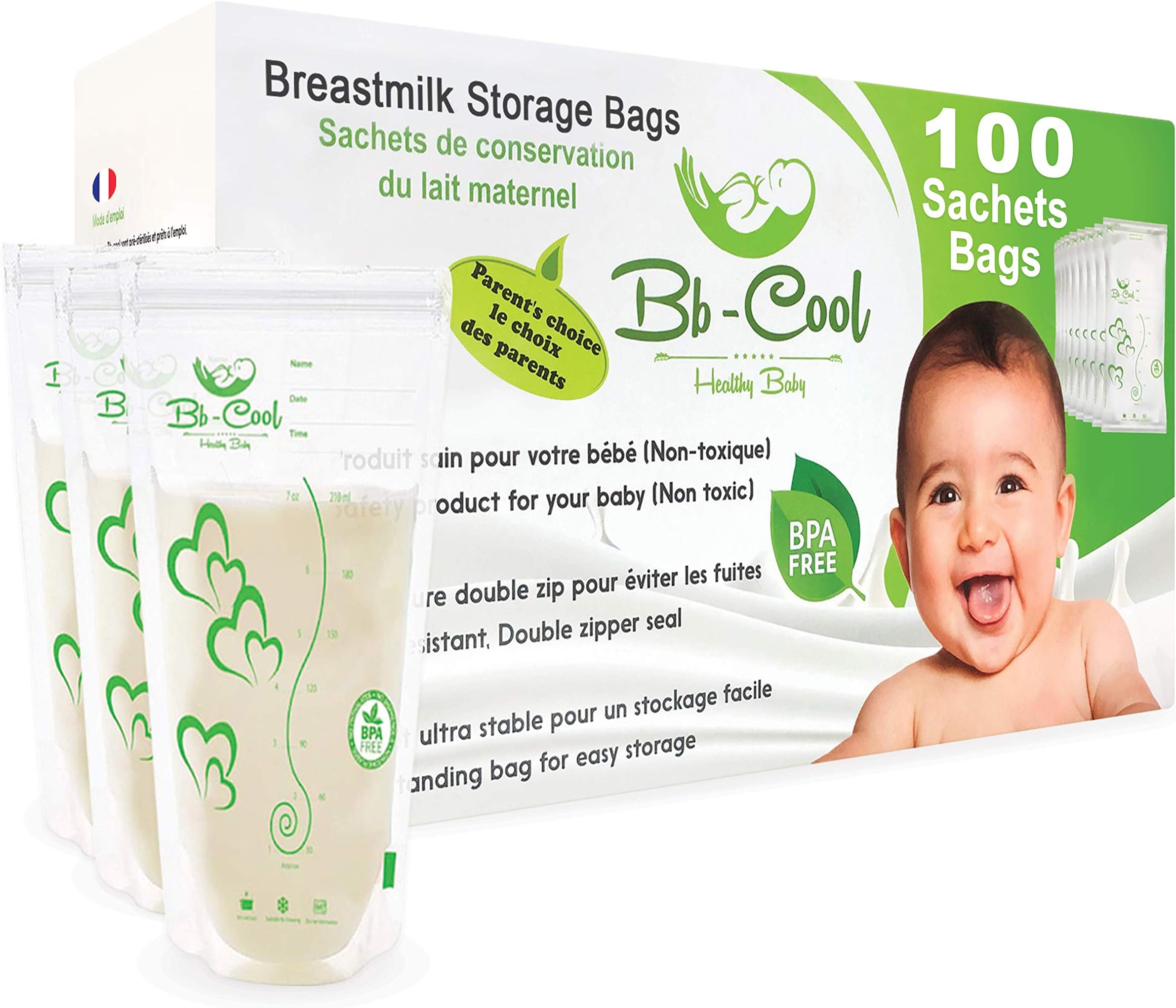Breastmilk Storage Bags, 100-count, Breast Milk Freezer Bags without BPA, 210 ml.