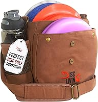 DiscLiving Disc Golf Bag - Lightweight 16oz Waxed Canvas Holds 10 Discs, Belt Loop Strap, Bottle Holder, Water-Resistant Frisbee Carrier