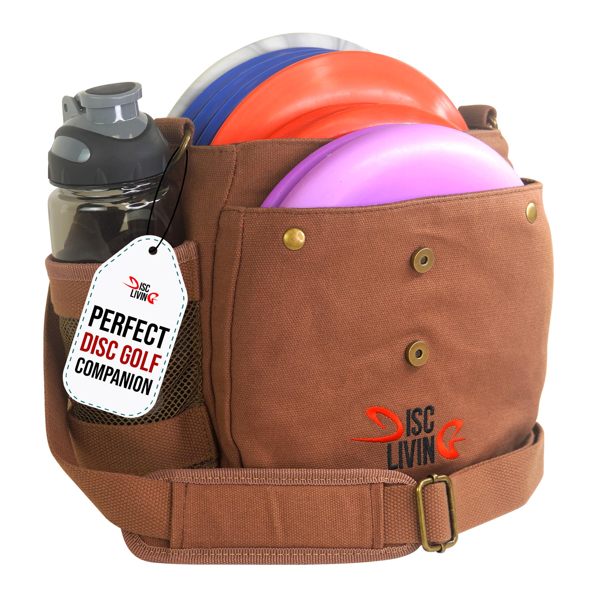 Disc Living Disc Living Disc Golf Bag | Frisbee Golf Bag | Lightweight Fits Up to 10 Discs | Belt Strap | Adjustable Shoulder Strap Padding | Double Front Button Design | Bottle Holder | Durable Canva