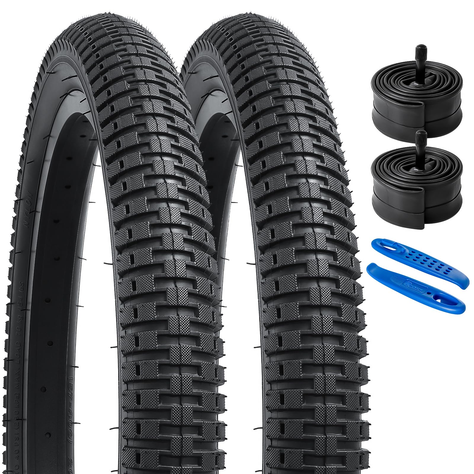 YunSCM 2PSC Faltbare 20 Zoll Reifen 20x2.25 Mantel 57-406 Plus 2PSC 20 Zoll Schlauch AV32mm Valve kompatibel Mountainbike Rennräder Citybikes 20x2.20 20x2.25 20x2.30 Fahrradreifen und schlauche
