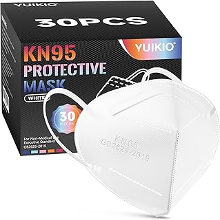 KN95 Face Mask, 30 Pack Protective KN95 Masks for Adults, Filter Efficiency≥95%,5 Layers Filter Safety Mask Against PM2.5 Disposable KN95 Respirator Masks in Bulk (White)