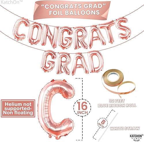 Miniatura 4 de KatchOn, Globos de graduación de oro rosa de 16 pulgadas  Decoraciones de graduación de clase de 2023  Globos de graduación para decoración de