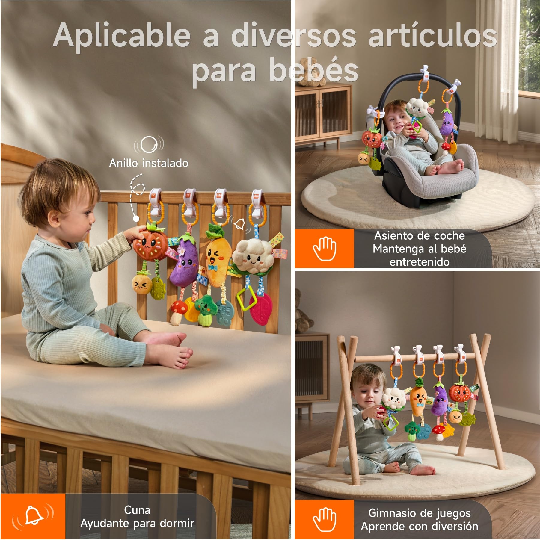 TUMAMA KIDS Juguetes Bebes 0 3 6 9 12 Meses, Sonajero Colgante para Cochecito, Juguetes Sensoriales Bebe para Niño y Niña, Paquete de 4