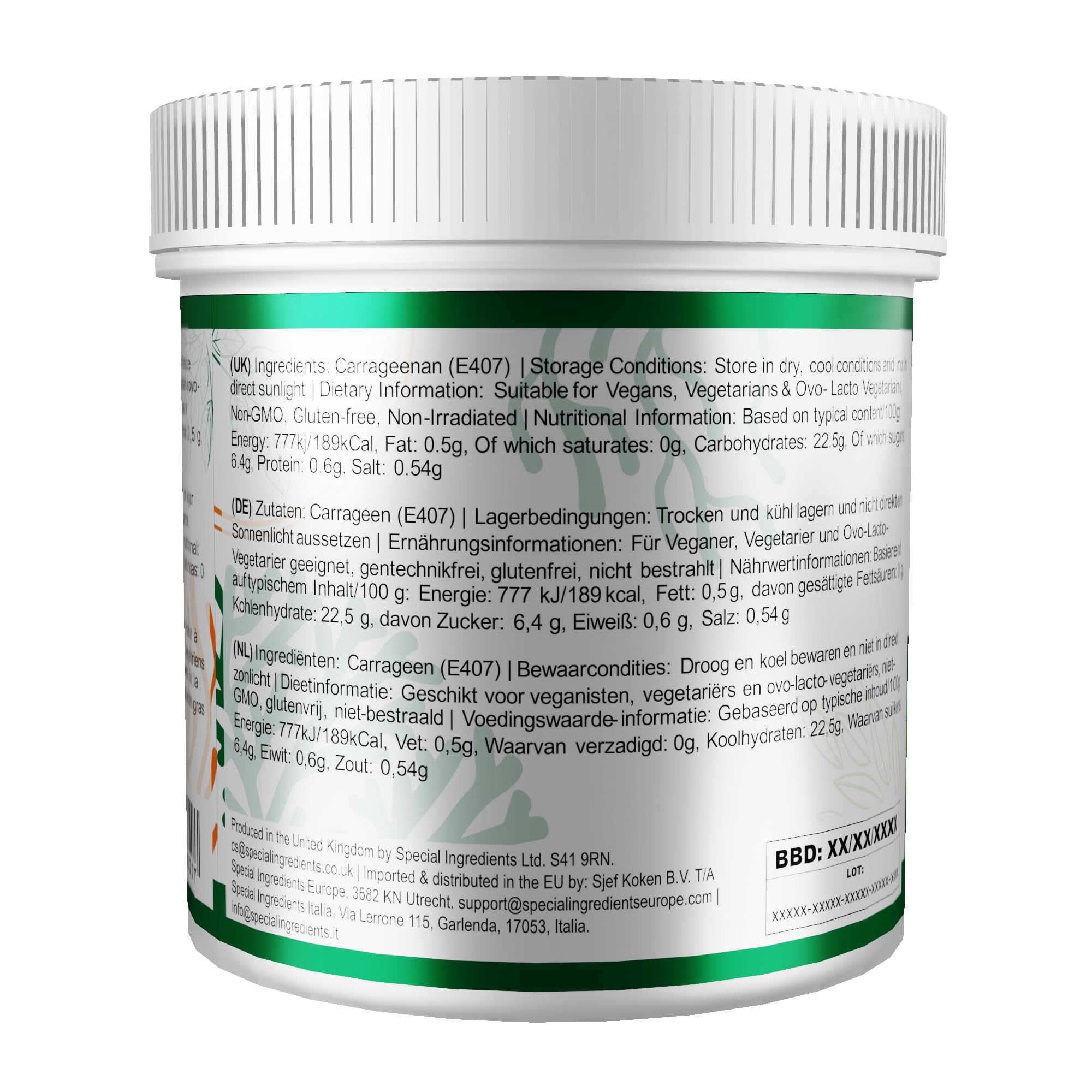 Special Ingredients Kappa-Carrageenan Pulver 5 kg - Geliermittel und Bindemittel für Molekulare Küche, Vegane Gelatine Alternative, Vegan, Glutenfrei & GVO-Frei - Premium-Qualität
