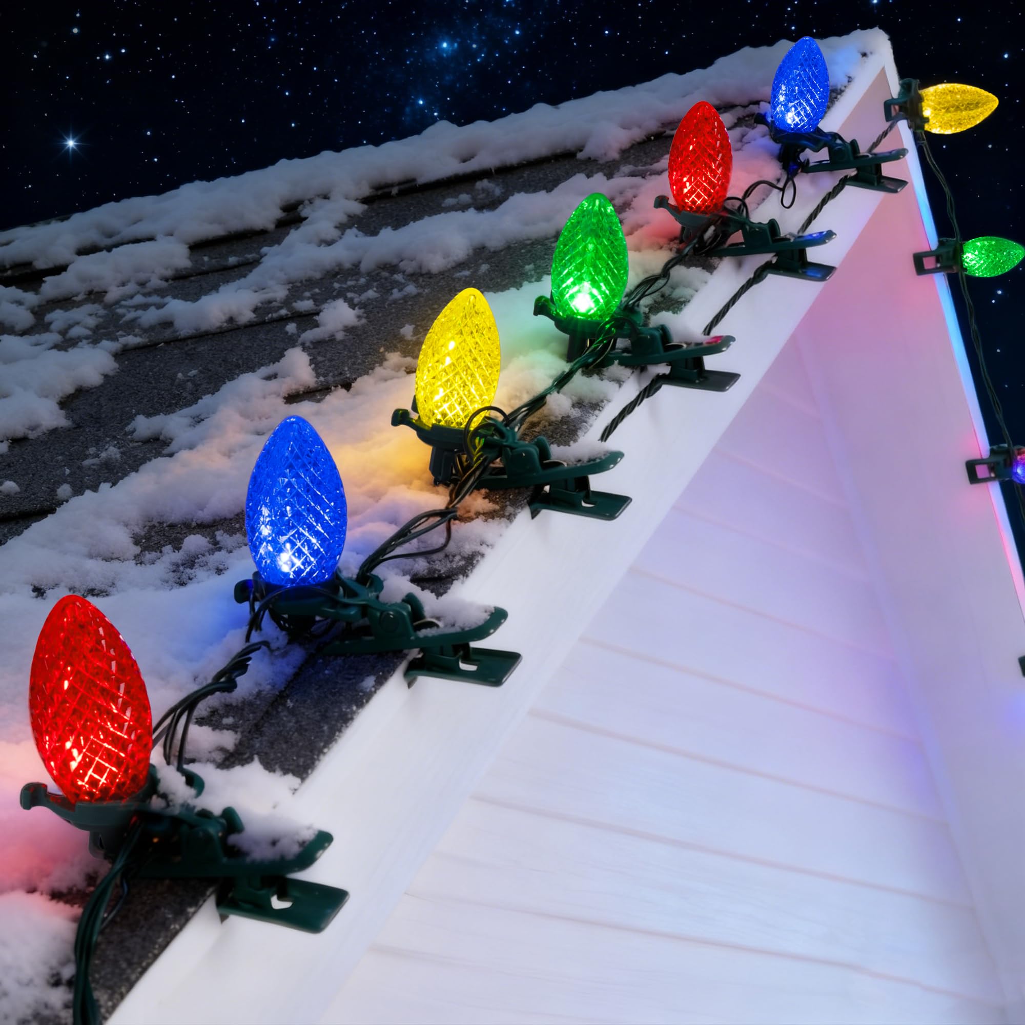 Photo 1 of TW SHINE C9 Christmas Lights Outdoor with 100 Count Clips, 100 LED 66 FT Christmas String Lights Timer, Waterproof Connectable for Xmas Tree House Decorations (Multi-Colored)