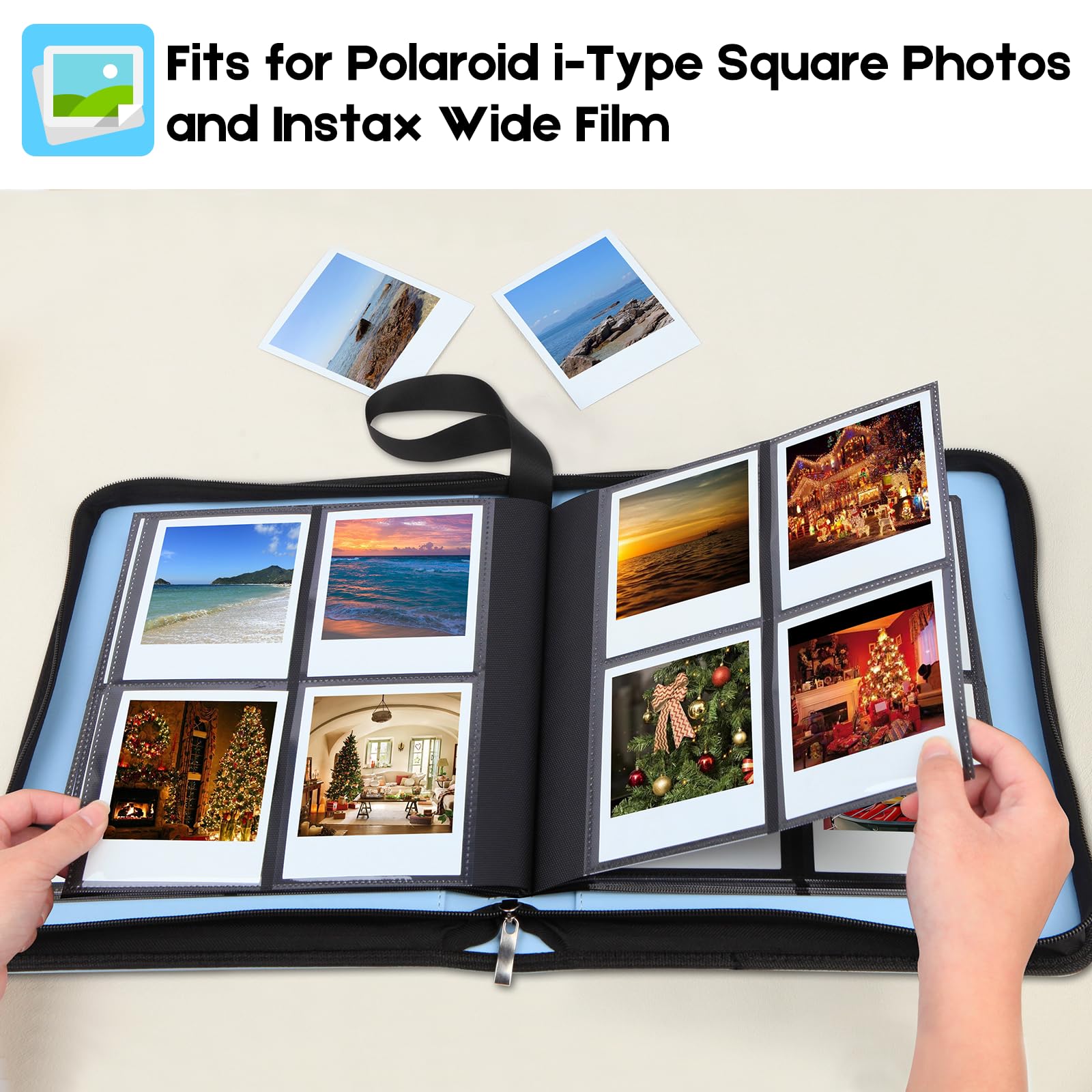 Album fotografico grande con 256 tasche per le foto istantanee Polaroid i-Type, 600 e SX-70 (6368) (Blu)