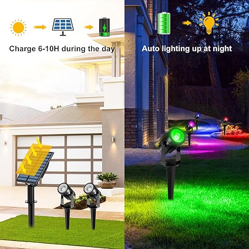 Miniatura 3 de T-SUNUS Luces Solares RGB de Navidad, Reflectores de Paisaje de Metal que Cambian de Color IP65 Impermeables 2-EN-1 Panel Separado para Iluminación