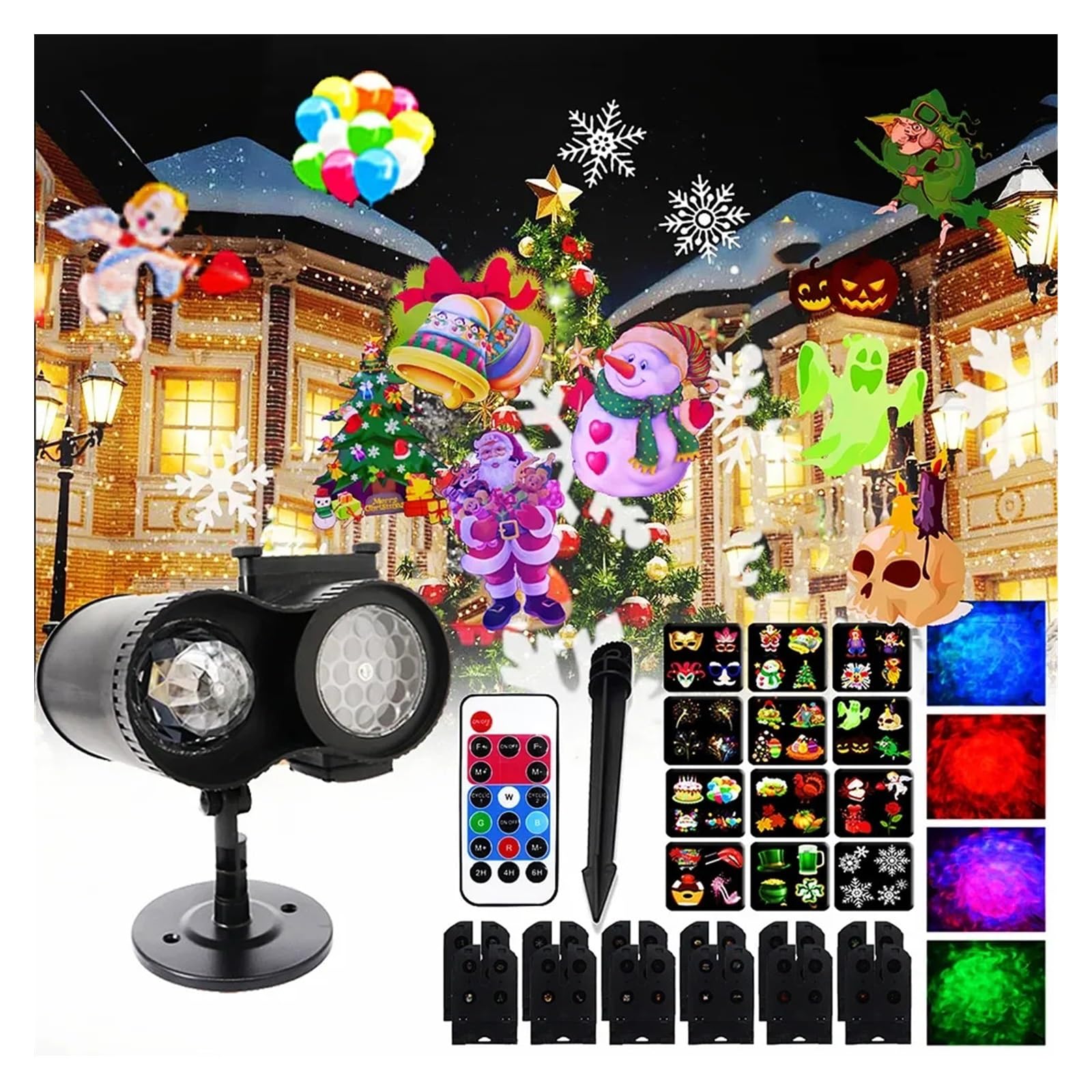 Projecteur Noel Exterieur, Projecteur LED à Distance for noël et Halloween, lumières de Projection 3D océan-an Wave, 12 Motifs, décoration de fête, projecteur de scène étanche,Halloween, Noël.