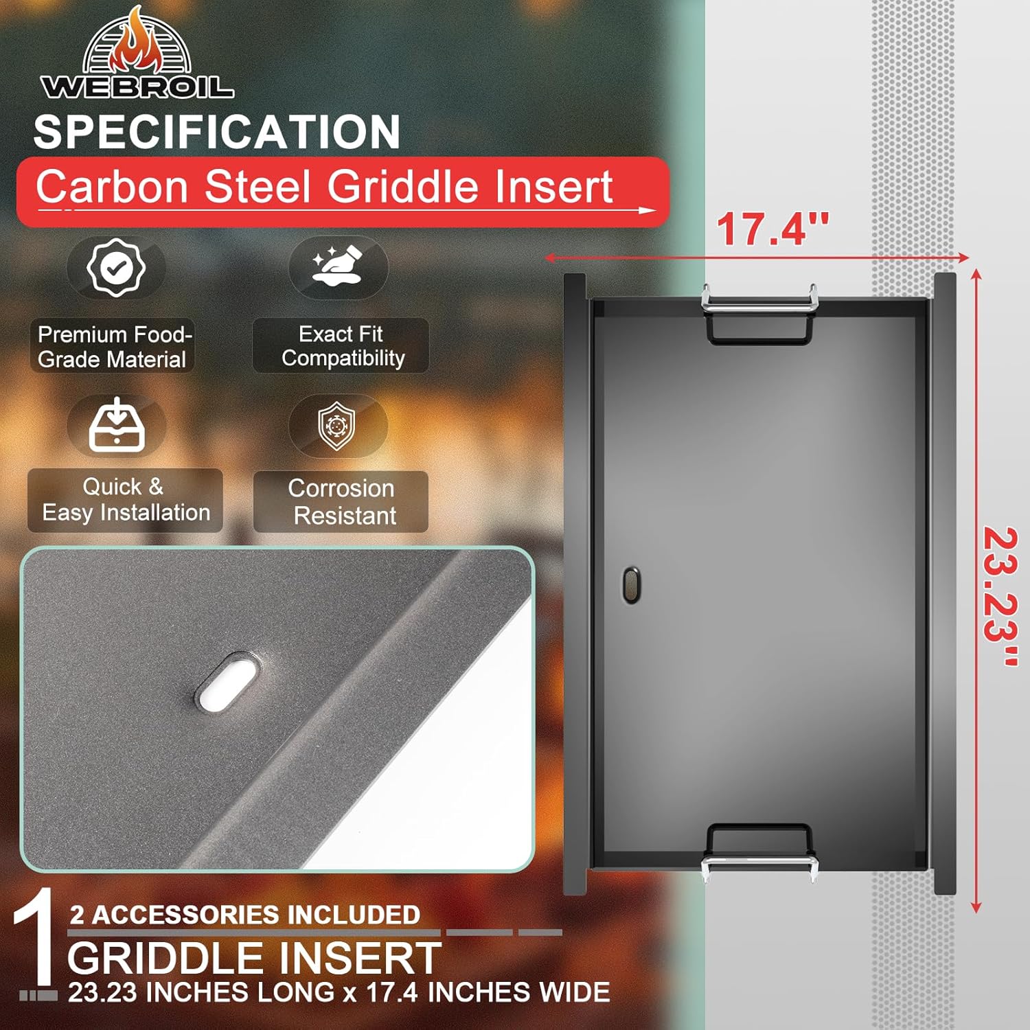 Spirit E-425 Flat Top Griddle Insert for Weber GS4 Spirit I & II 300 Series, Carbon Steel Griddle Plate for Genesis Silver/Gold/Platinum 1000-3500, Replacement for Weber 7638 7639 Grates