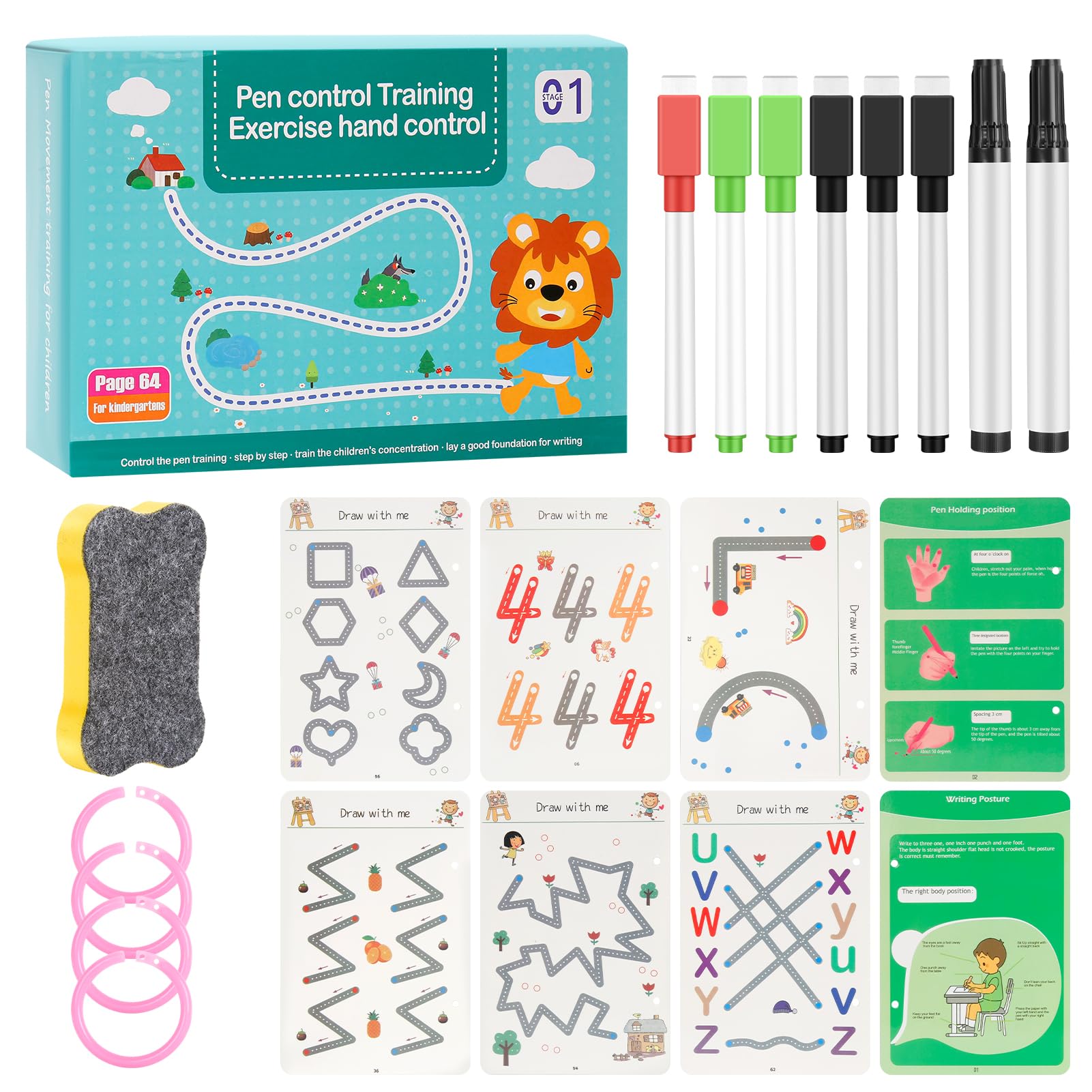 ArWgKavx Scribble Smart Workbook, Little Curious Minds Workbook, Reusable Scribblesmart Workbook Handwriting Practice Fast Track Young 136 Pages 8 Pens 1 Eraser - View #11