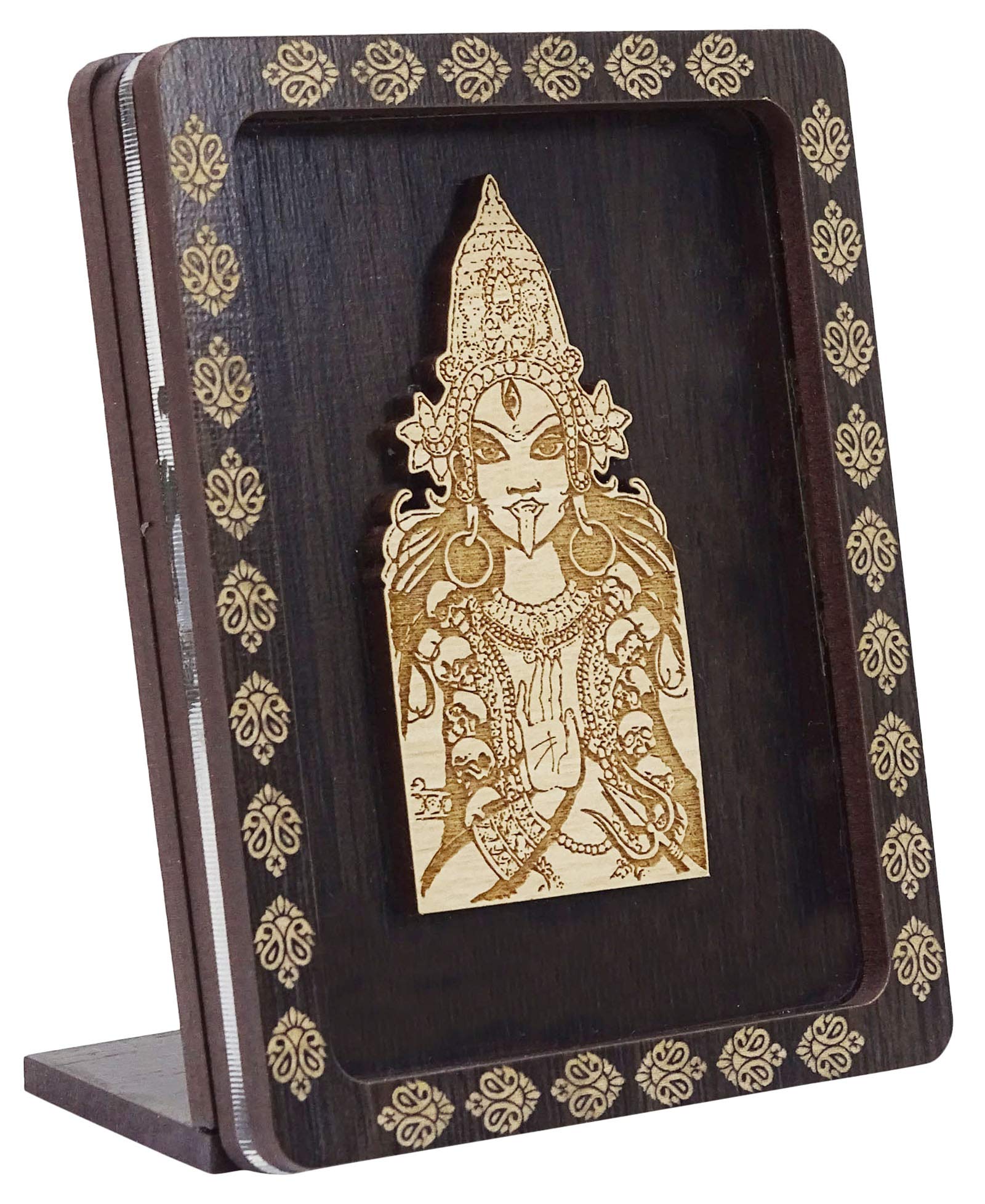 Indianbeautifulart Decorative Goddess Maa Kali Wooden Frame Office Table Decor Car Dashboard Showpiece