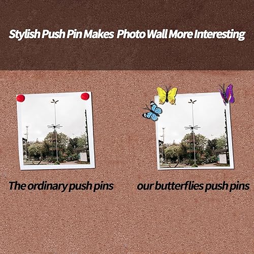 Miniatura 4 de Sohalejr 30 piezas de alfileres decorativos con diseño de mariposas, tachuelas planas para tablón de anuncios, fotos, mapas de pared y otras