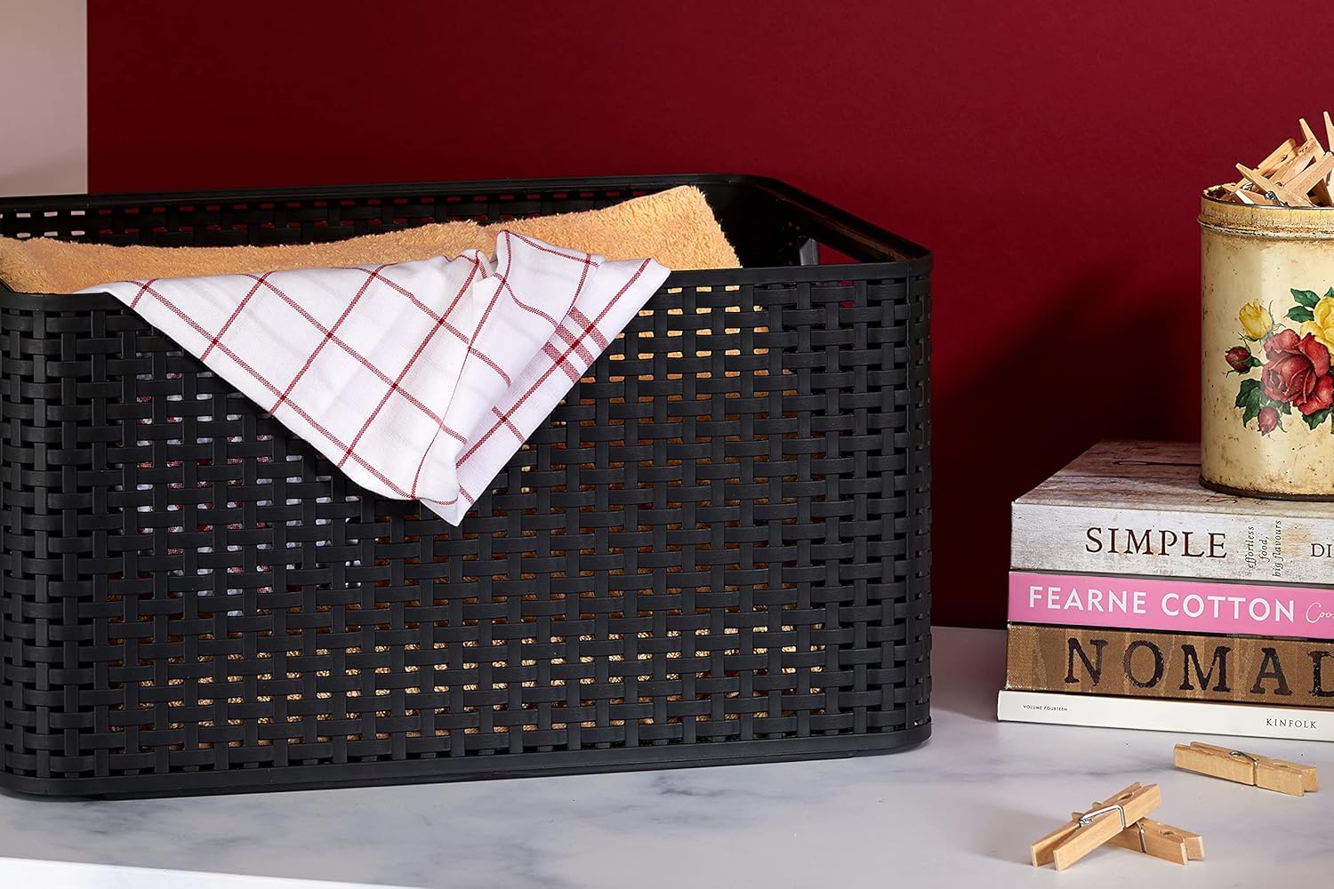 Curver CU Rattan Style Basket L+lid 03619, Grey, 44 x 33 x 24 cm