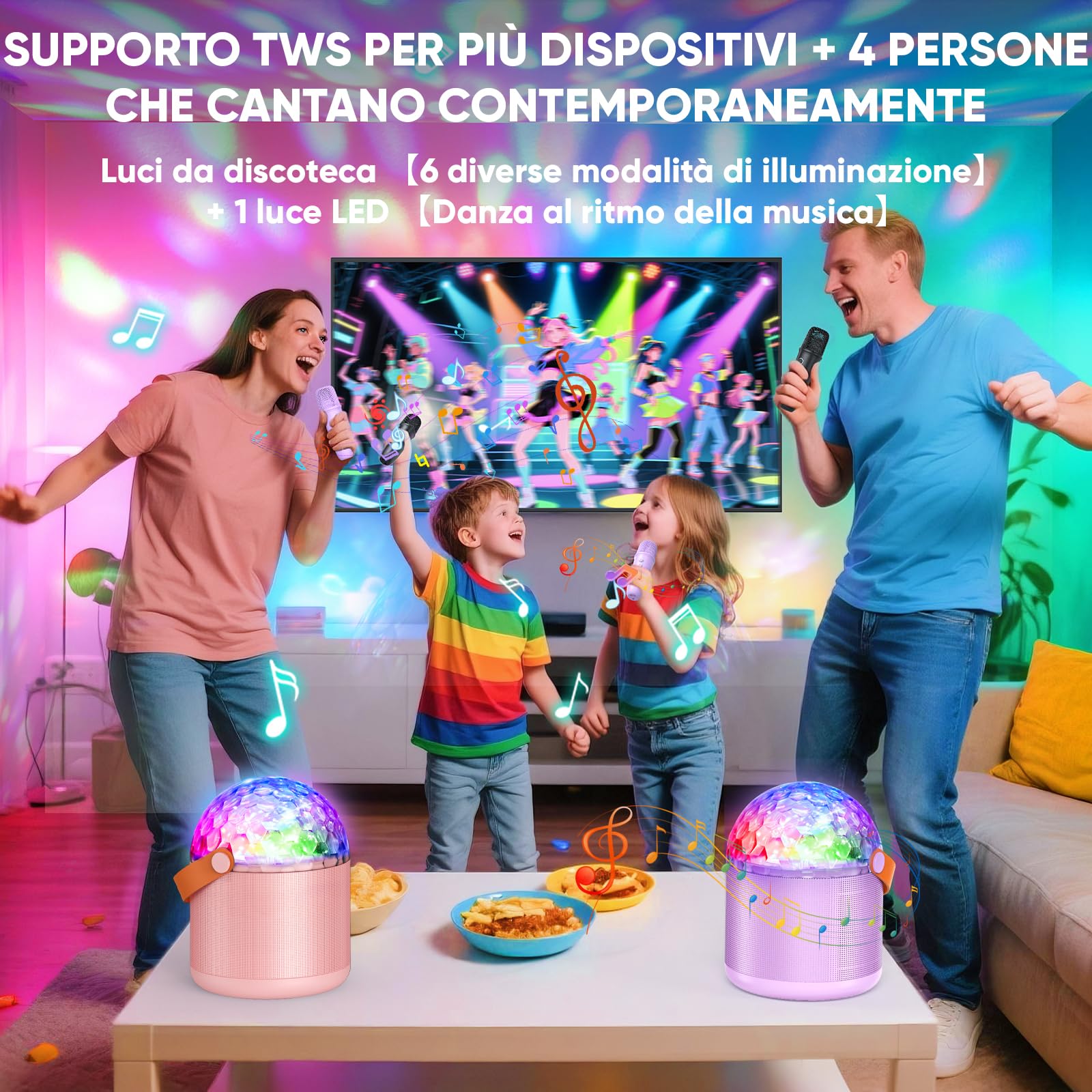 Karaoke con Microfono Regalo Bambina 5 6 7+ Anni, Karaoke per Bambini Cassa Bluetooth con Microfono Giochi Bambina Adulti Karaoke Bambina Giocattolo Musicale per Feste - Regali Natale Bambini 2025
