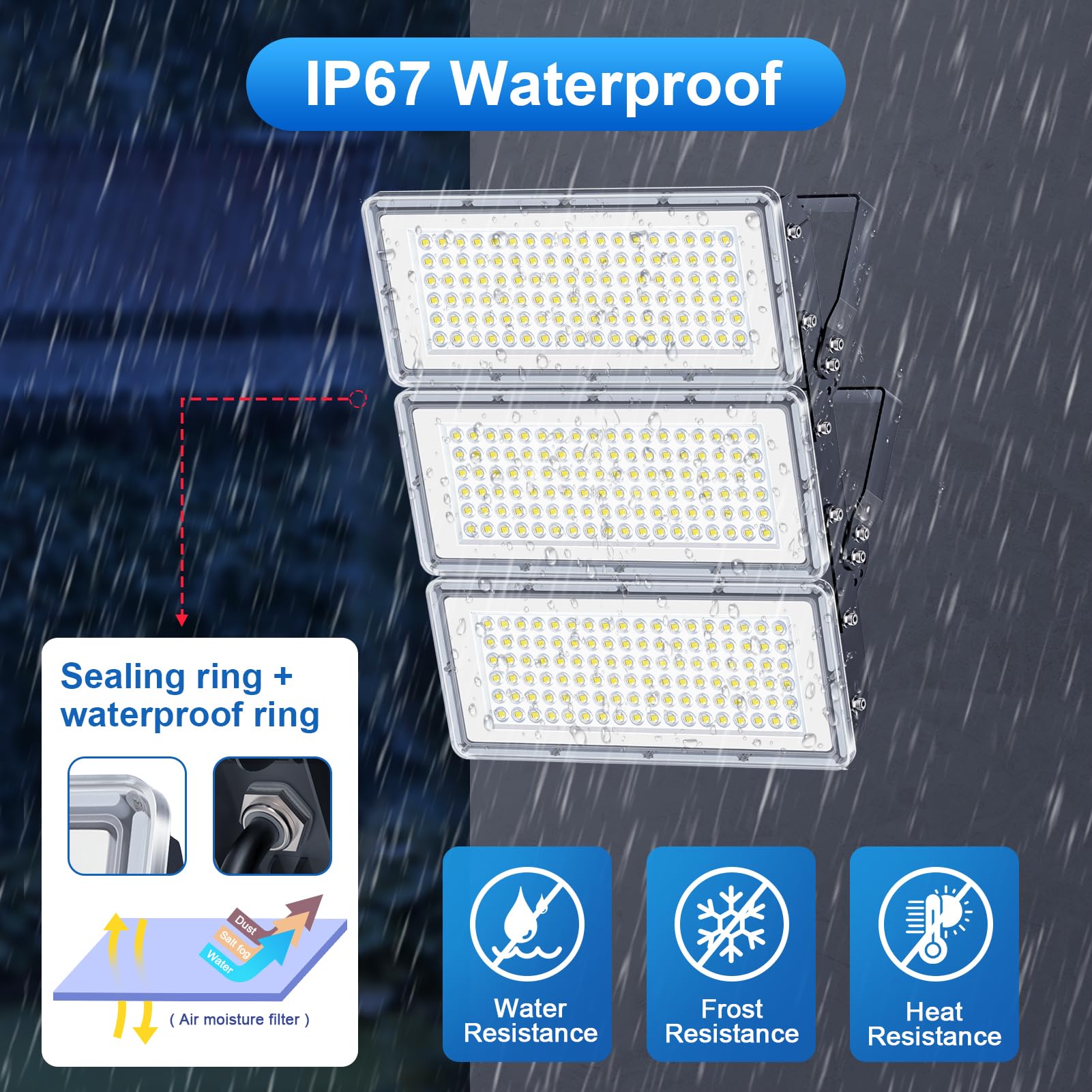 300W Focos LED Exterior - 30000LM Superbrillante Proyector LED Exterior con Transformador, Floodlight Blanco Frío 7000k, IP67 Impermeable Luz Exterior para Garaje, Patio, Estadio, Fábrica