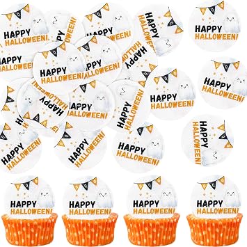 48 Pcs Edible Halloween Cupcake Toppers Edible Ghost Cupcake Topper Ghost Cake Decors Halloween Party Cake Decoration Supplies