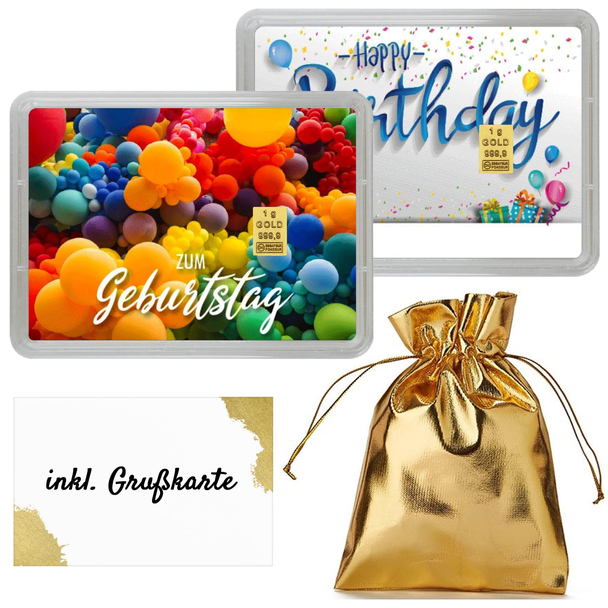 Goldbarren 1g – Geschenk Motivbox “Zum Geburtstag” Tolle Geschenkidee - Feingold 999,9