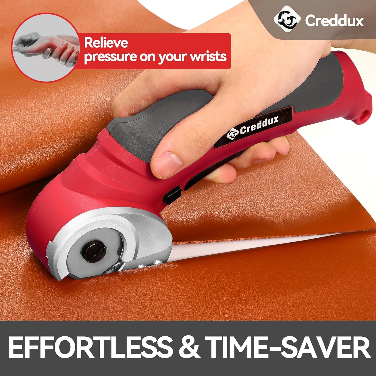 Cordless Electric Scissors, 4.2V Cardboard Cutter Tool for Cardboard Carpet Leather Packages Plastic with Rechargeable Battery Red