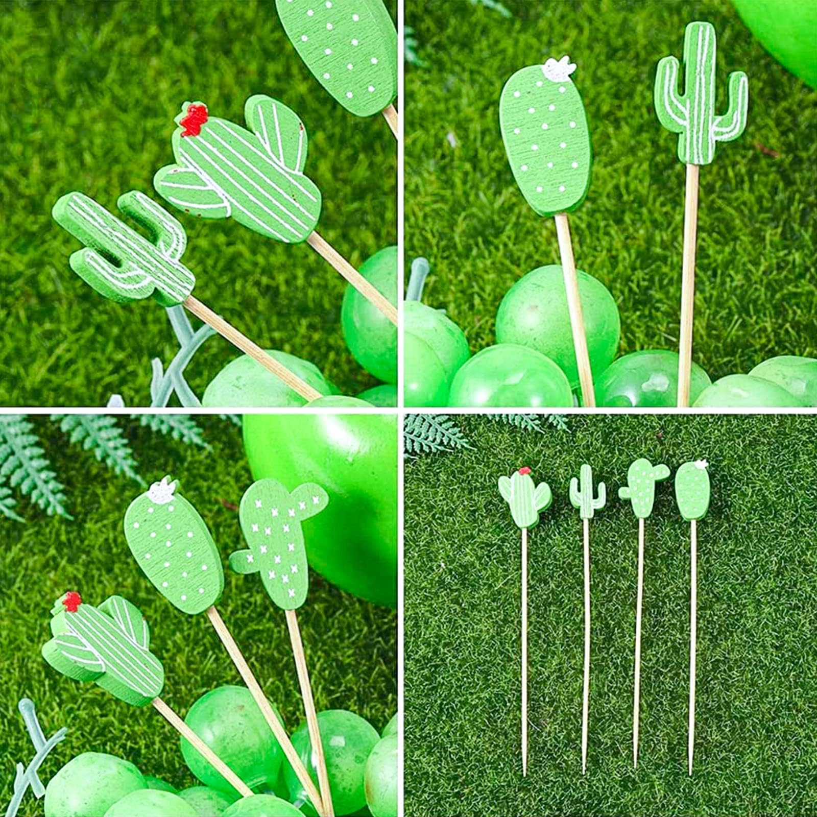 100 Stuzzicadenti Decorativi Cactus, Stecchini per Aperitivo Hawaii, Stuzzicadenti Cocktail in Legno, Stuzzicadenti per Feste, Decorazioni Cocktail, per Frutta, Dessert, Torte, Spuntino (Farbe-G)