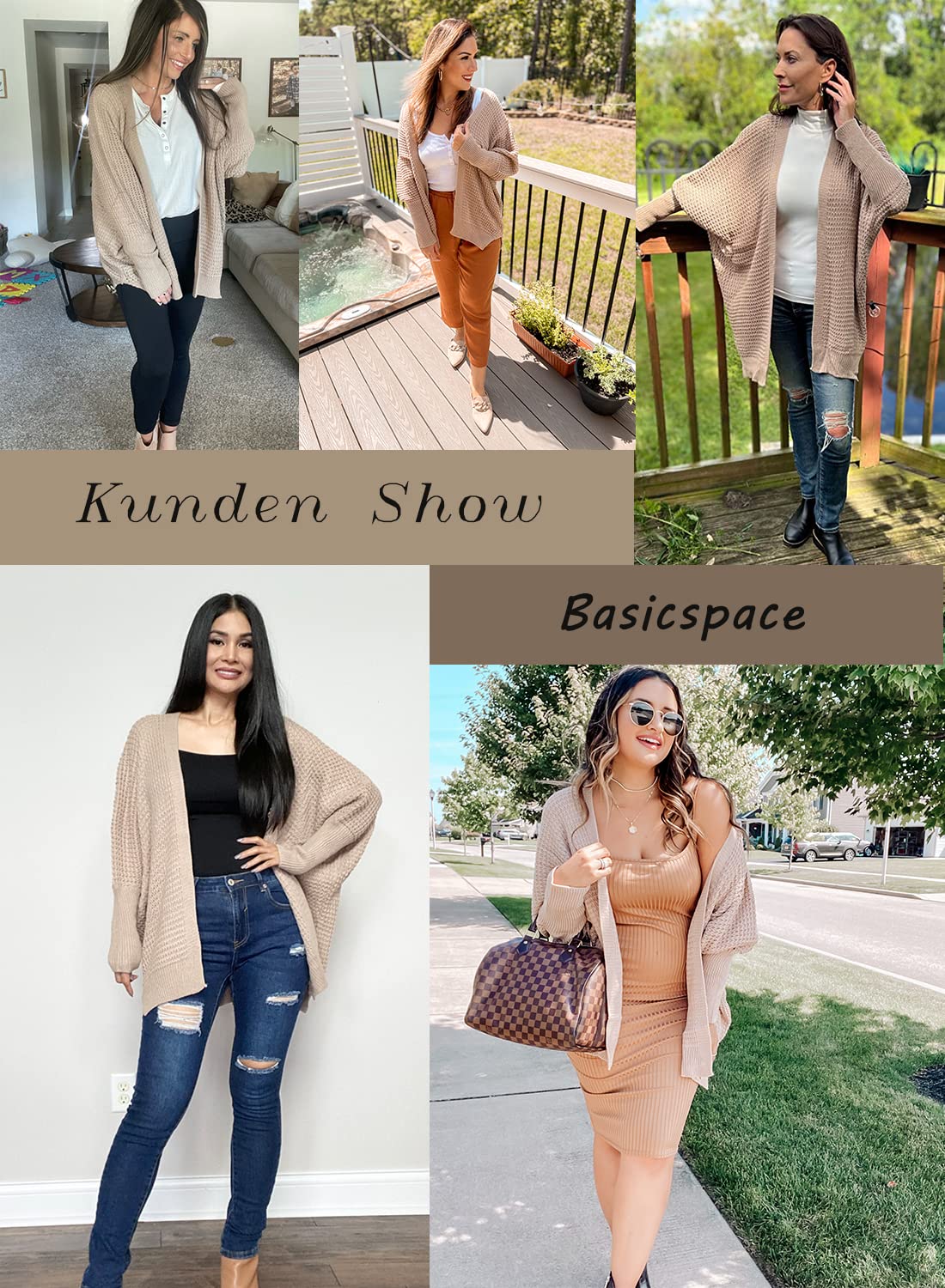 Basicspace Damen Offene Front Strickjacke Damen Lang Waffel Lässig leicht Lose Fledermaus Langarm übergröße Knit Cardigan Weiche Oberbekleidung